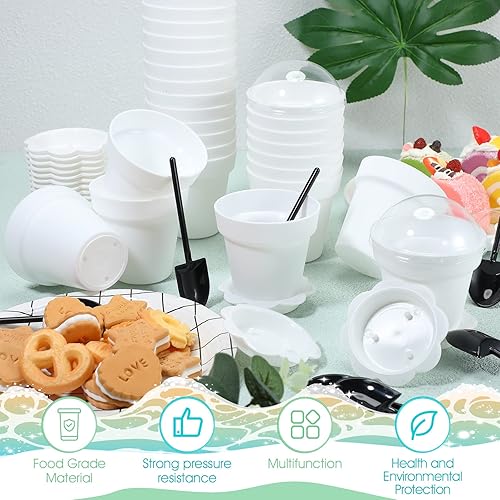 Miniatura 3 de Paquete de 50 tazas de plástico para tartas de postre con tapa, pala, cuchara, bandeja inferior, tazas de postre, helado, yogur, recipientes para