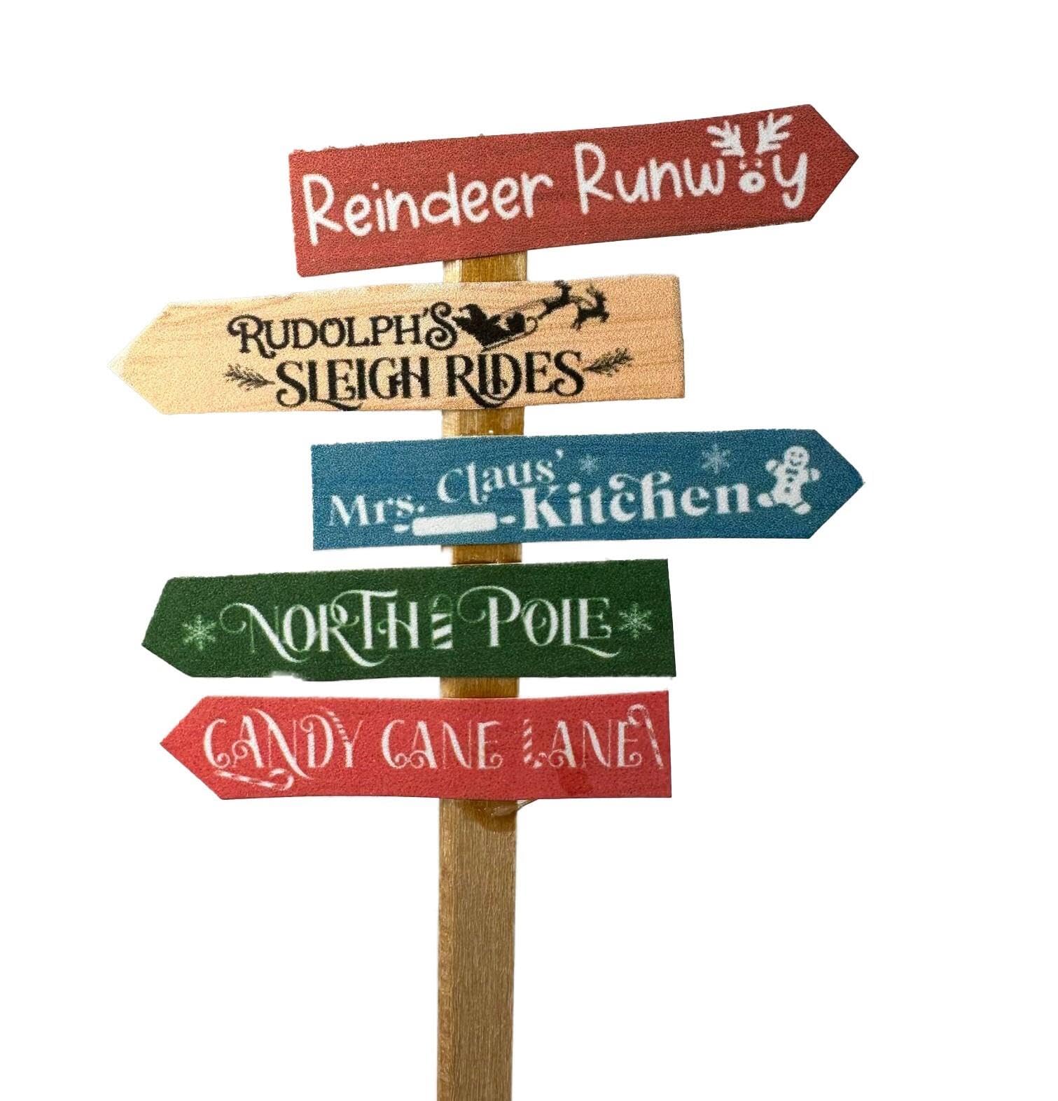 Melody Jane Dolls House North Pole Elf Village Direction Post Porch Christmas Sign 1:12