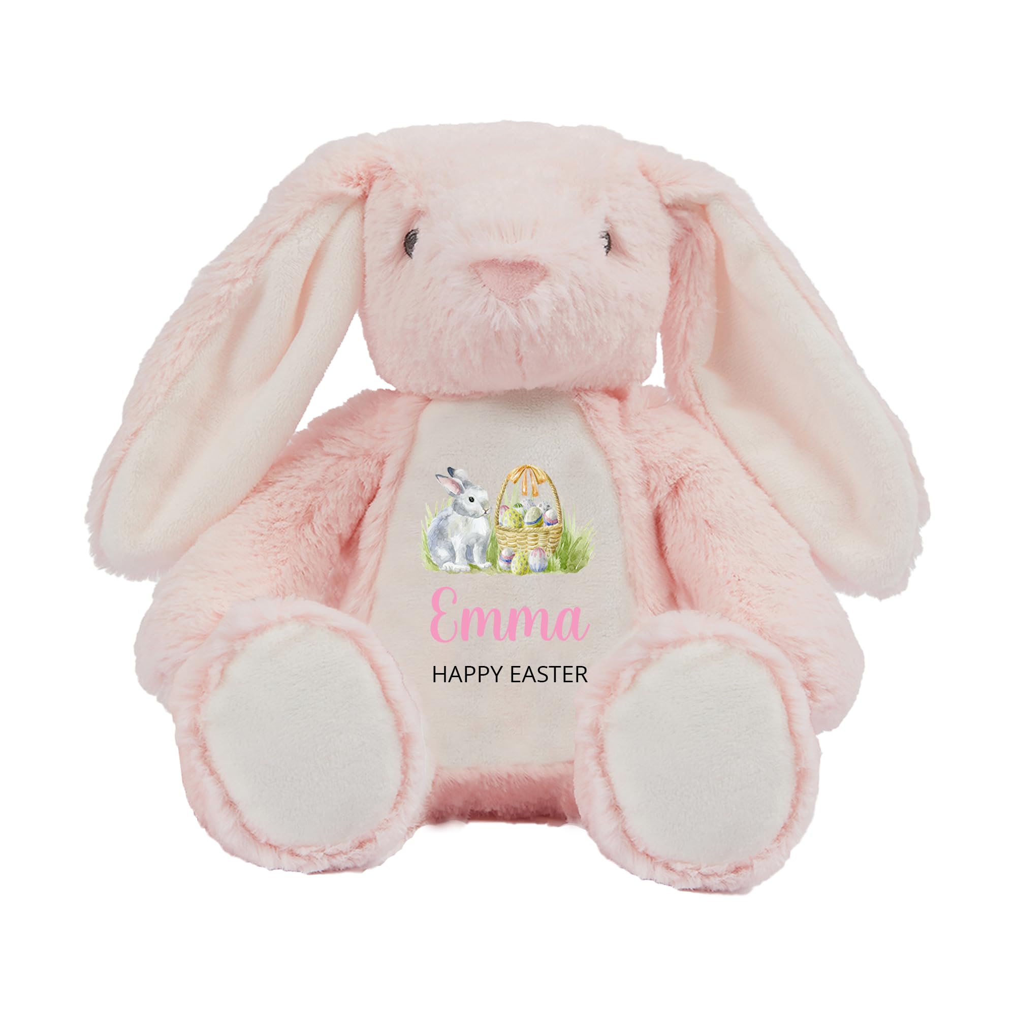 Personalised Easter Bunny Soft Toy with Name - Happy Easter Pink Plush Bunny Gift