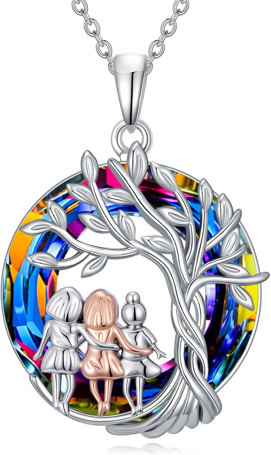 TOUPOP Sisters Gifts from Sister Sterling Silver Tree of Life Necklace with Austrian Crystal Jewelry Sister Birthday Gifts for Women Friends Friendship