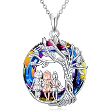 TOUPOP Sisters Gifts from Sister Sterling Silver Tree of Life Sisters Necklace with Crystal Birthday Jewelry Gifts for Sister Friends Women