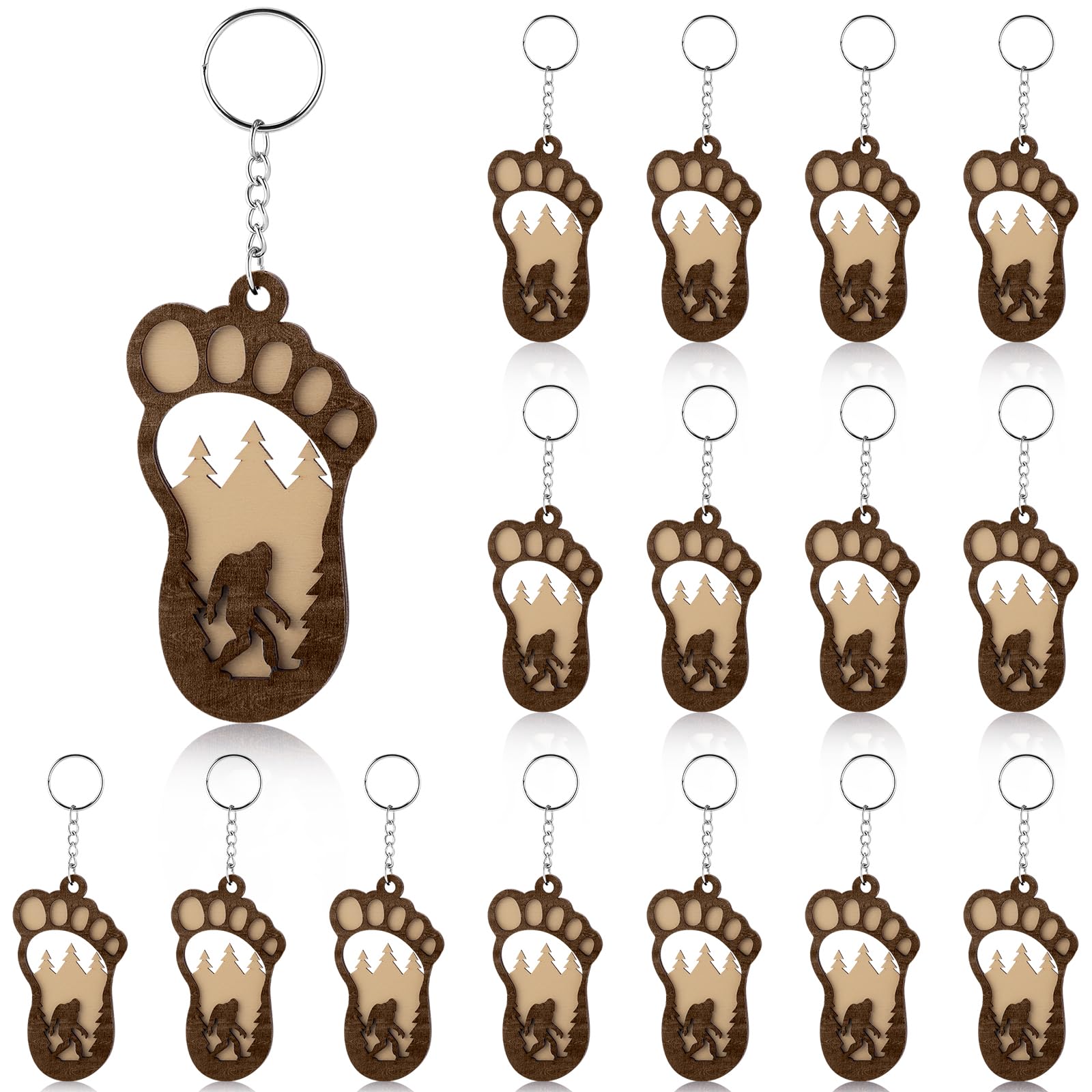 Bigfoot Schlüsselanhänger aus Holz, einzigartiges Geschenk für Herren, Weihnachten, Mitarbeiter, Kollegen, Freunde, 16 Stück