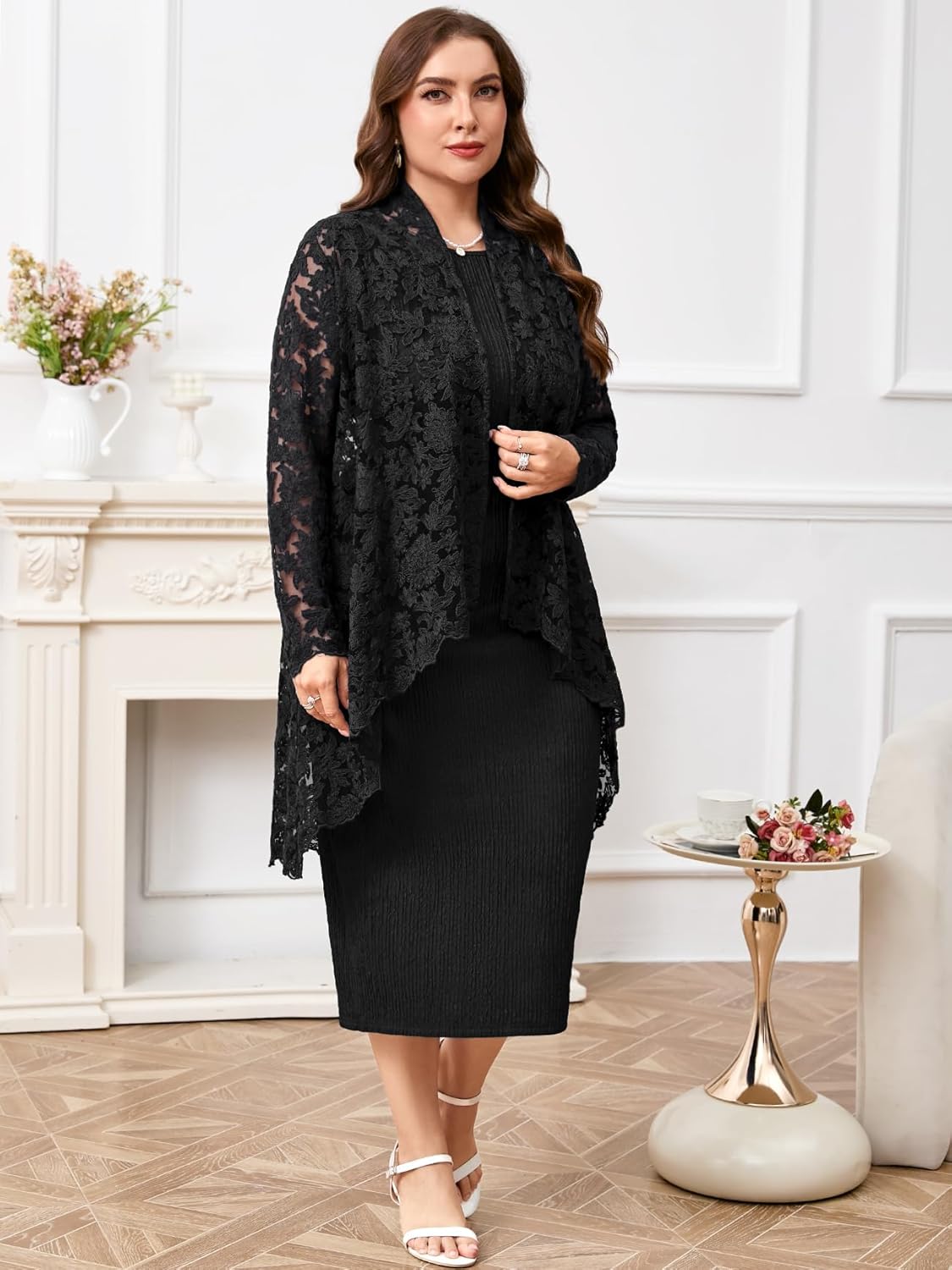 Plus Size Formal Dress Suit 2 Pcs Mother of The Bride Groom Dresses Set with Lace Jacket Elegant Dressy Outfits - Image 5