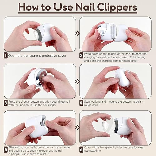 Miniatura 5 de Cortaúñas eléctrico, 2 en 1, cortador de uñas automático y lima, funciona con pilas, cortador de uñas seguro para niños y bebés