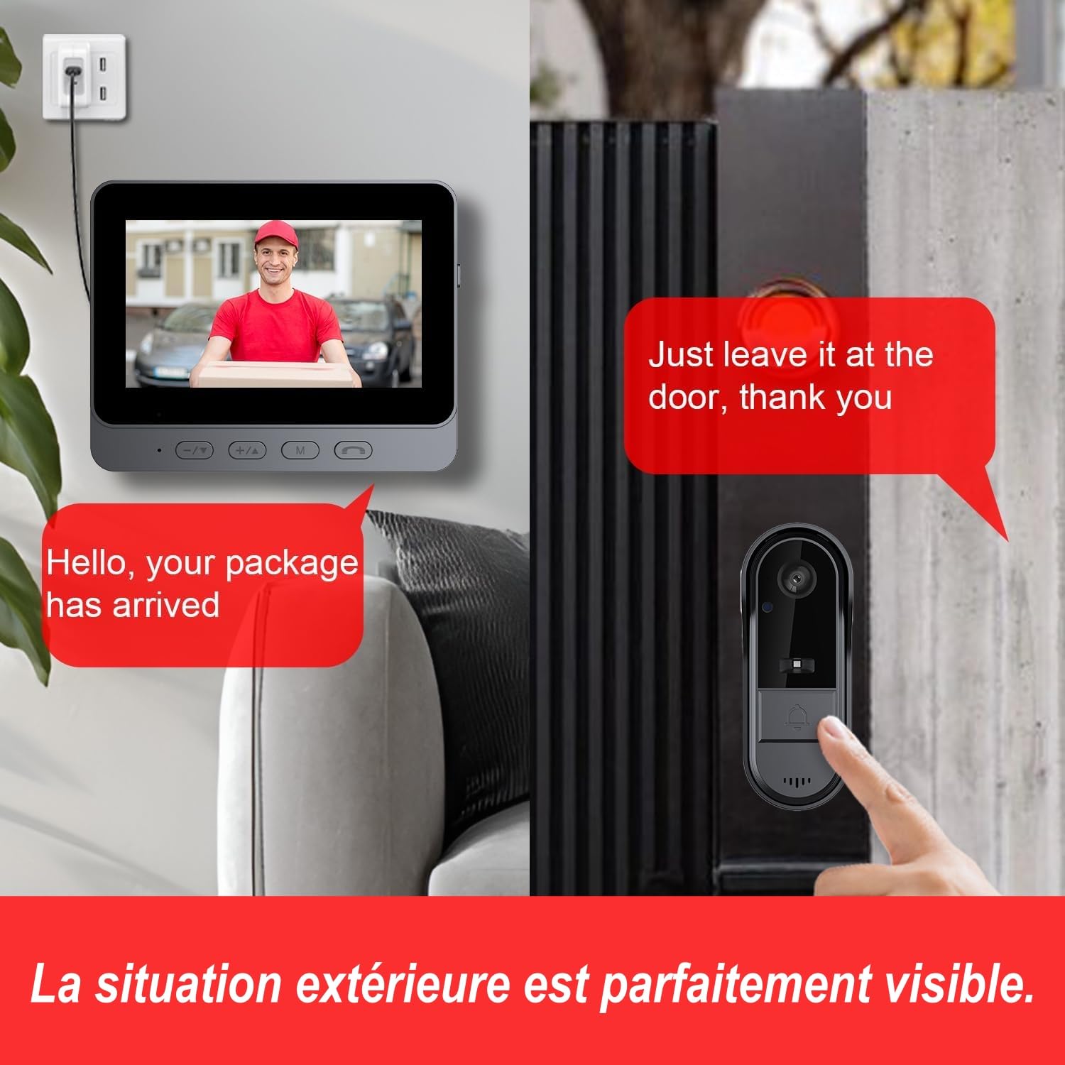 TKMARS Sonnette Vidéo sans Fil avec Écran 4.3 Pouces | Grand Angle 170°, sans WiFi ni Application ni Abonnement, Audio Bidirectionnel, Vision Nocturne IR, Étanche IP65