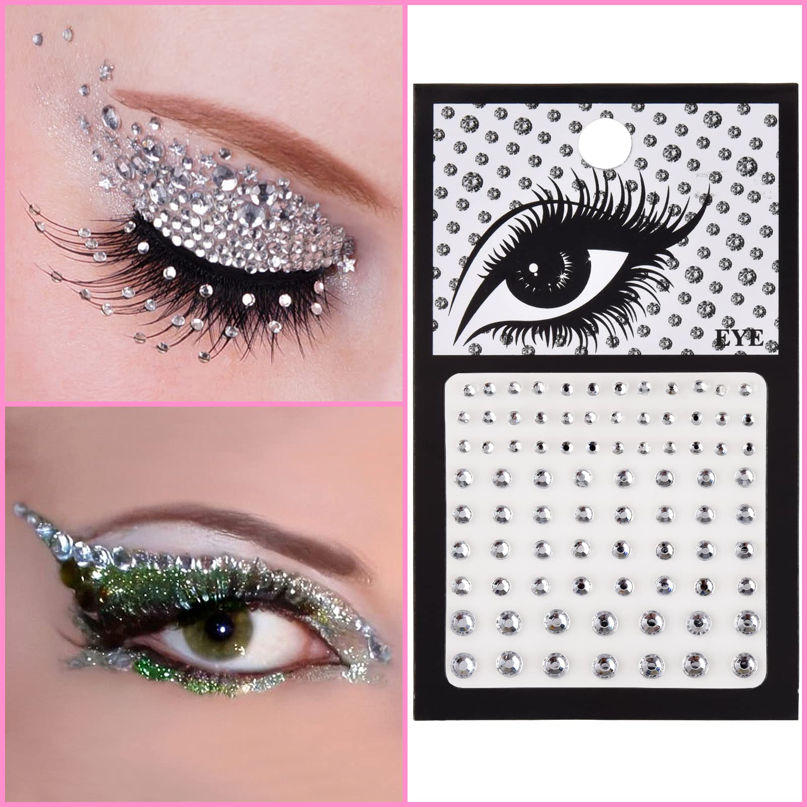 DealKits 6 arkuszy kamieni szlachetnych, tymczasowy tatuaż na twarz, oczy, ciało, paznokcie, włosy, festiwal, kamienie na twarz, błyszczące kamienie ozdobne, do makijażu, na imprezę, kostium