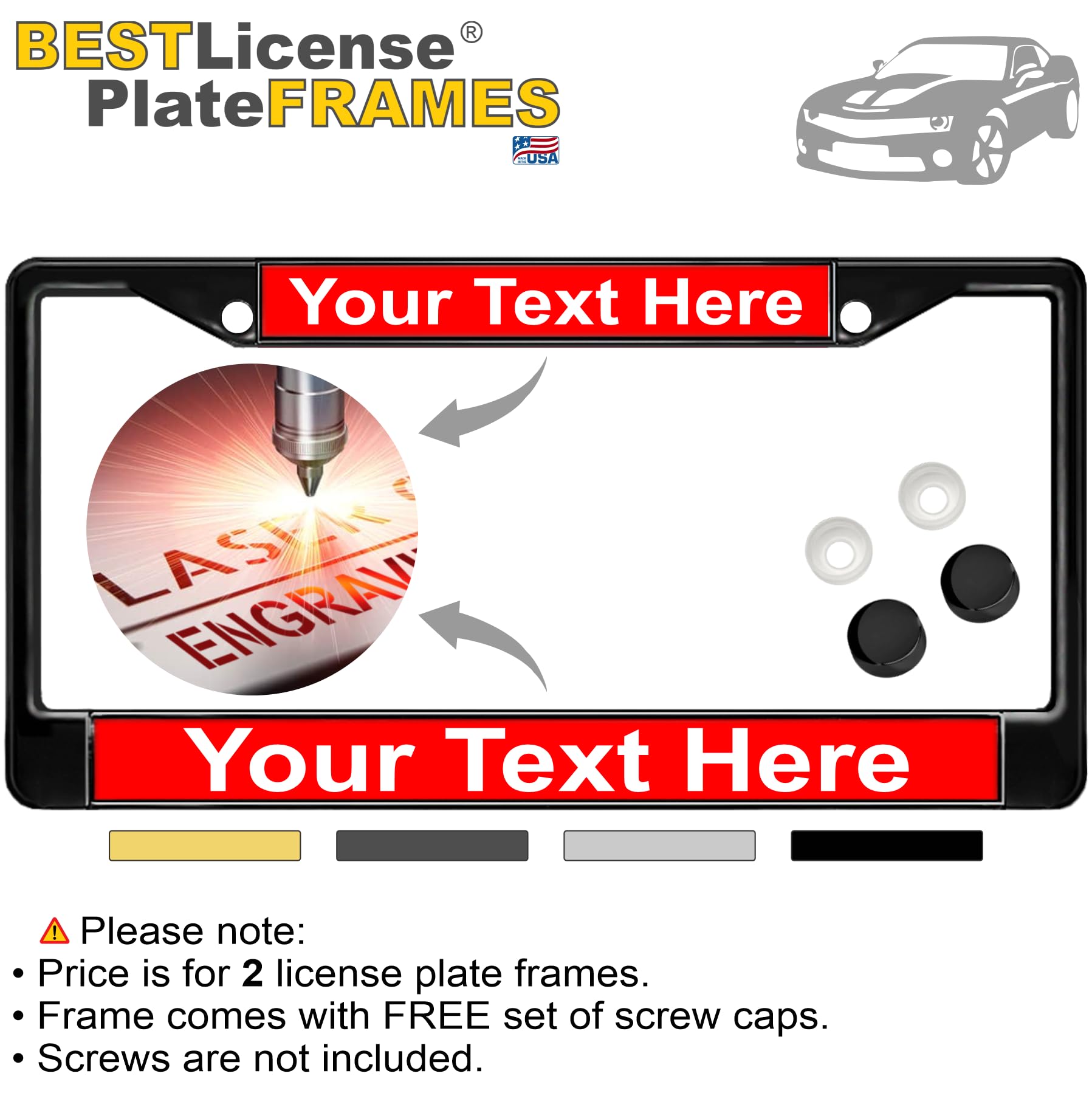 Custom Personalized Metal Laser Engraved Car License Plate Frame with Free caps - Picture 22 of 132
