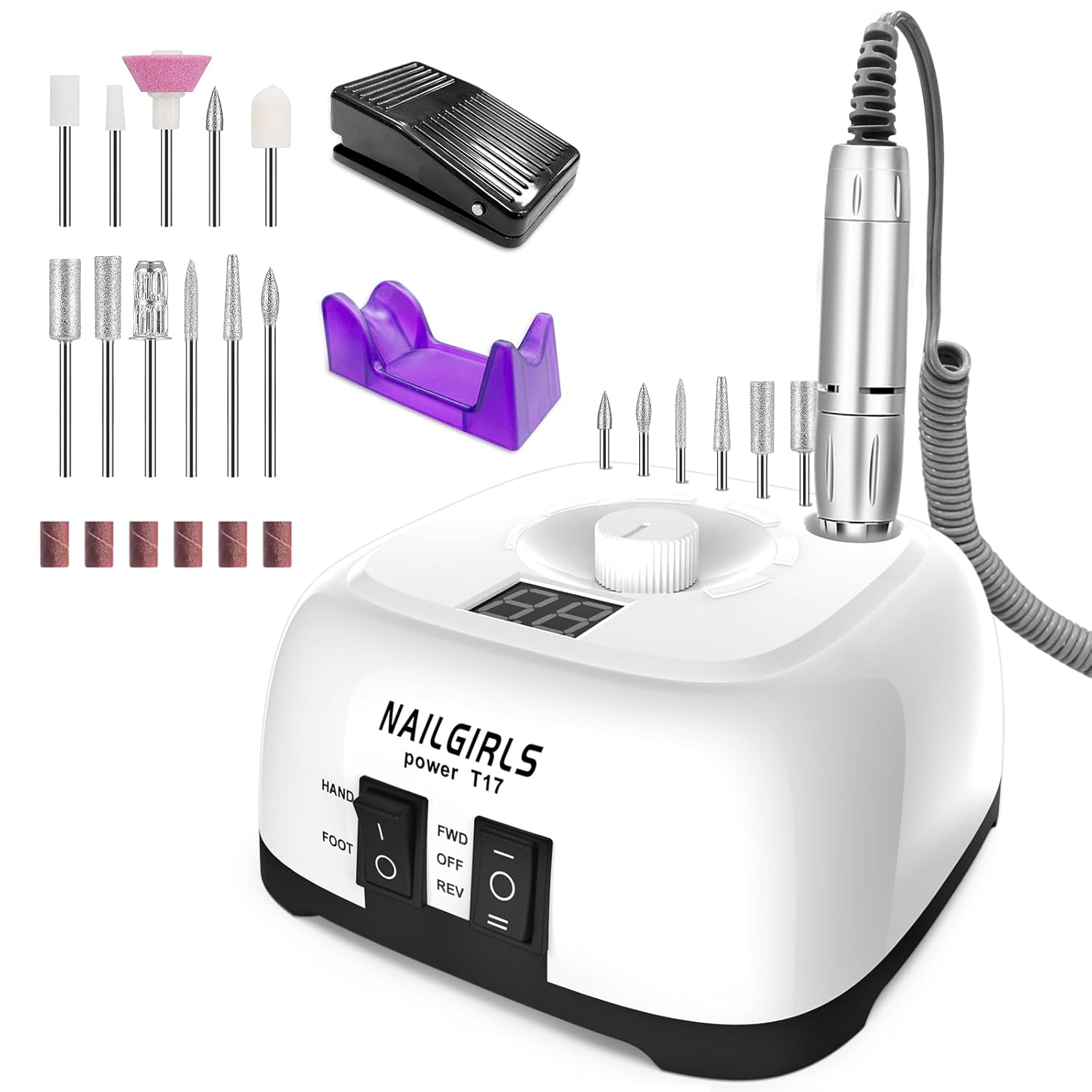 NAILGIRLS Electric Nail Drill Professional 35000RPM with Foot Pedal, Nail Drill Machine for Acrylic Gel Nails Manicure Pedicure with LCD Display Efile Nail Dremel Tool for Salon Home Use NAILGIRLS Electric Nail Drill Professional 35000RPM with Foot Pedal, Nail Drill Machine for Acrylic Gel Nails Manicure Pedicure with LCD Display Efile Nail Dremel Tool for Salon Home Use