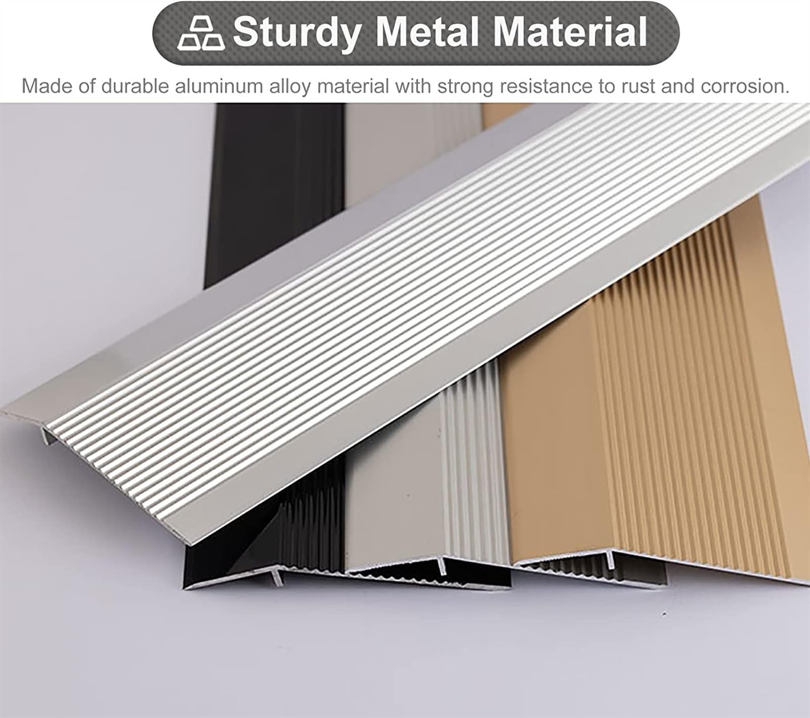 Profilo di Transizione, Striscia di Soglia, Striscia di rifinitura for bordi da moquette a pavimento/legno a piastrelle con scanalatura antiscivolo, adatta a pavimenti irregolari(Silver)