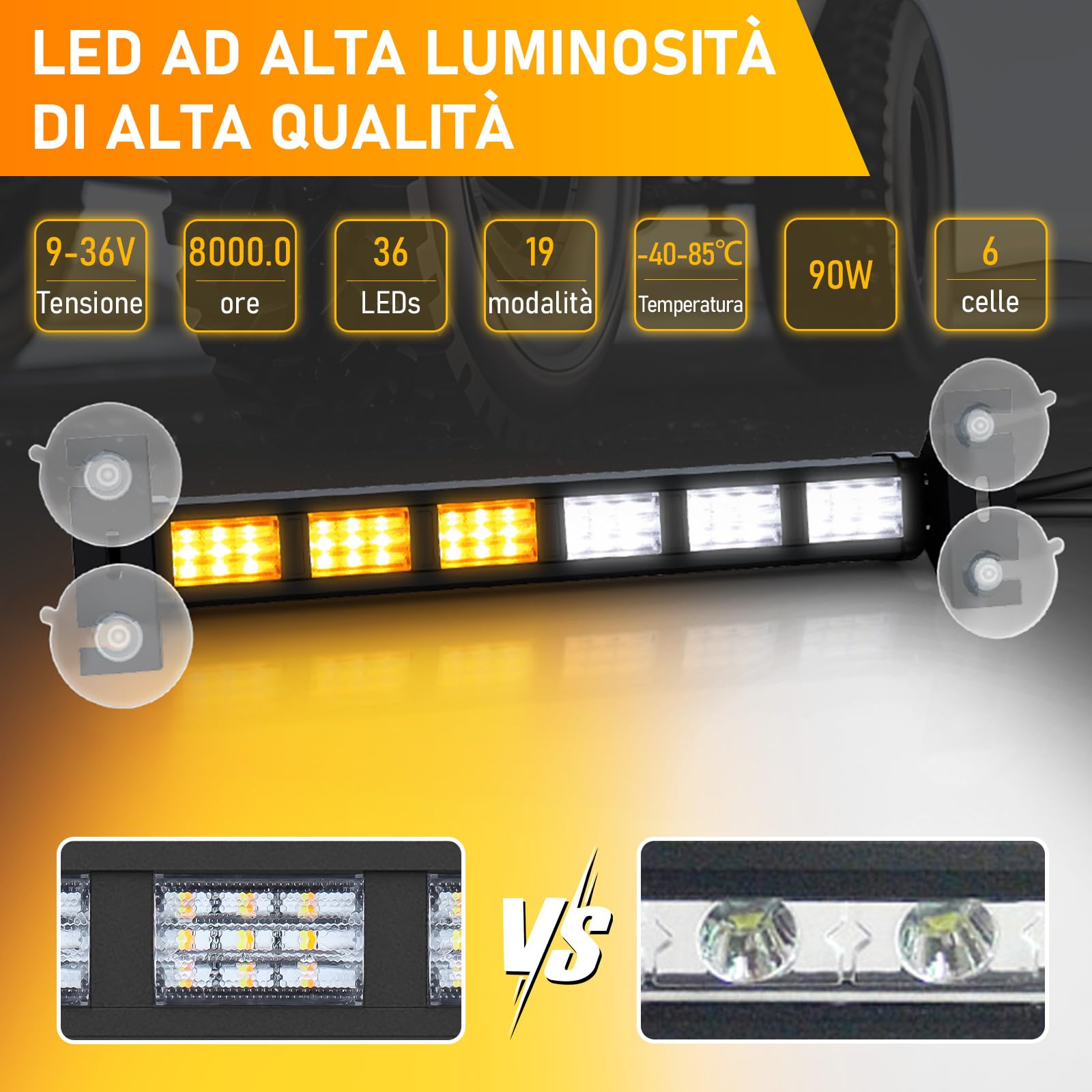 antom Sei sezioni LED Luce Stroboscopica LED Lampeggiante Luci 12V 24V Auto Flash Lampada Strobe Emergenza Camion Rimorchio Caravan Moto Auto avvertimento Segnale ambra