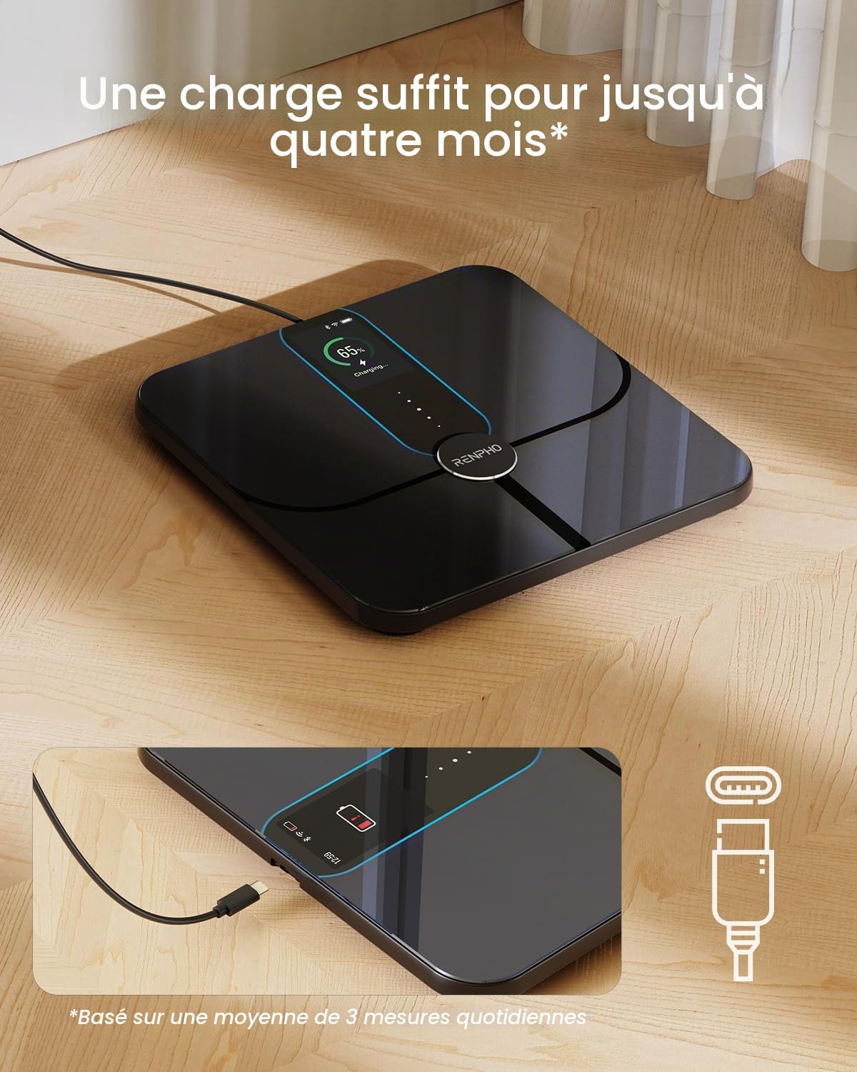 Pèse personne Renpho Elis Nova A031 WIFI Ecran TFT couleur 18 mesures corporelles Verre ITO Noire