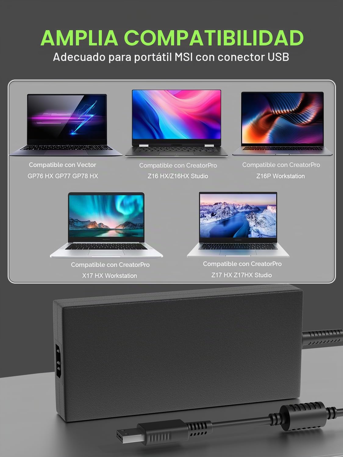 240W Cargador Compatible con MSI GE76 GE66 Raider Vector GP77 GP76 GP66 Leopard Alpha 17 Creator Pro 16 A16 Z17 Z16P Z16 HX Studio Stealth GS77 A16 16 17 WE76 Laptop