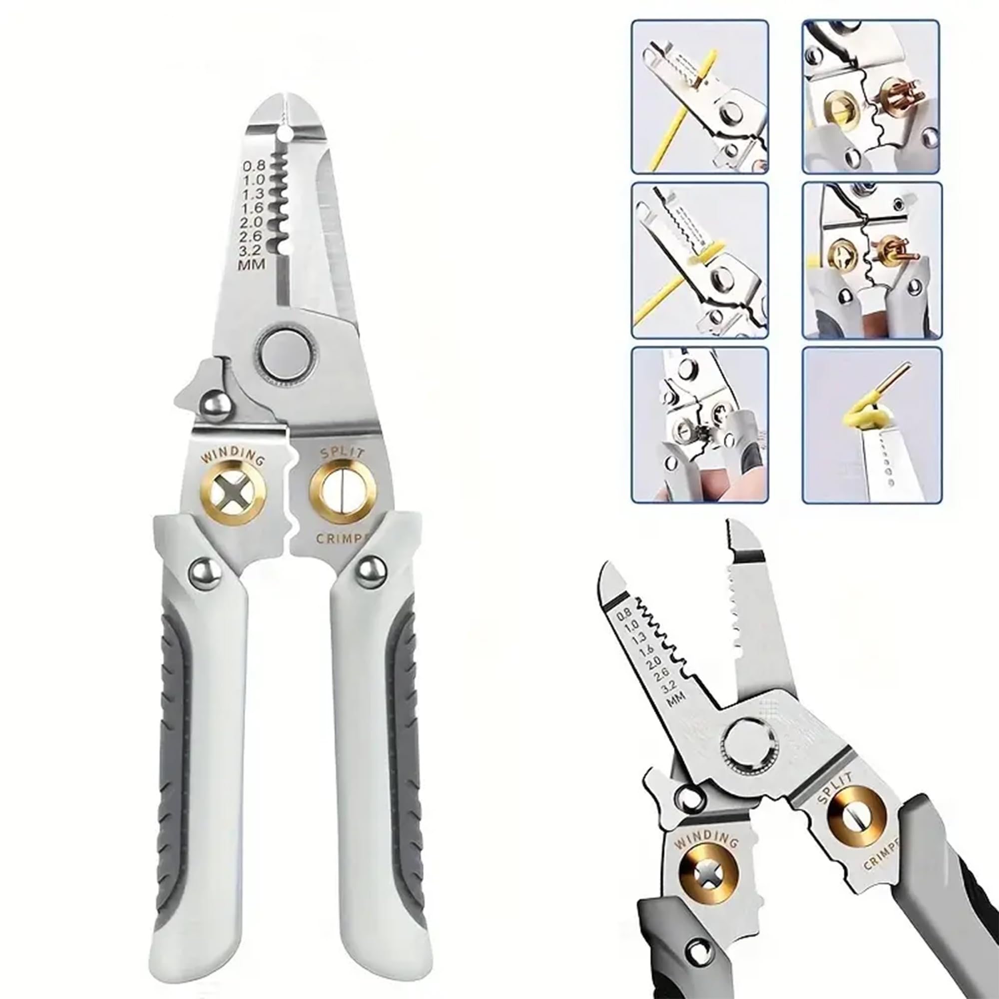 Magnova All in 1 Multifunctional 8-inch Wire Stripper and Cutter for Electricians, 6 in 1 Stainless Steel Electrical Plier For Wire Stripping, Cutting, Winding, Wire Crimping, Decrustation Hand Tool