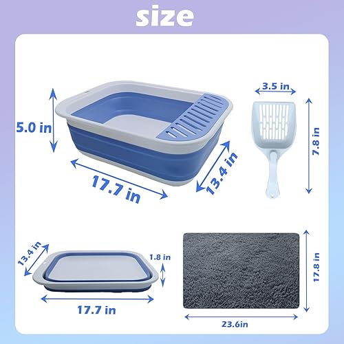 Miniatura 2 de Caja de arena plegable para gatos pequeña, bandeja de arena para gatos con cuchara, plegable, poco profunda, inodoro, impermeable, para viajes,