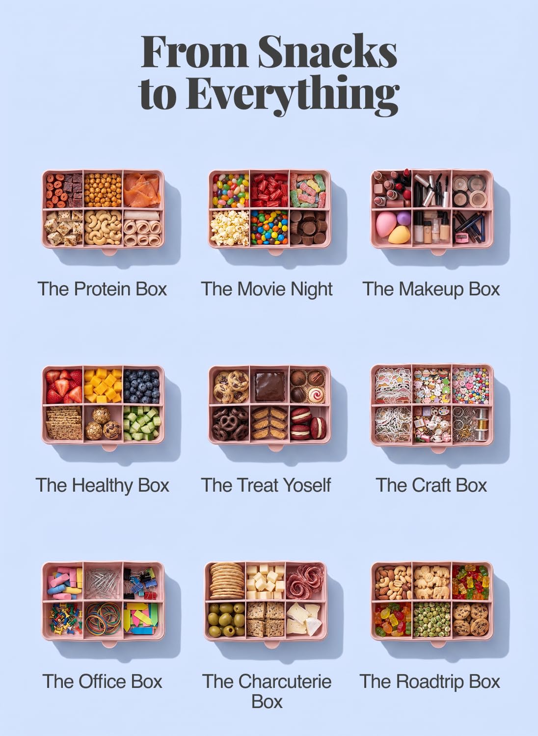 melii Mini Snackbox - 6 Fächer, unterteilter Snackbehälter, Lebensmittelaufbewahrung für Kinder und Erwachsene, herausnehmbare Trennwände, Kunst & Handwerk, Perlen, BPA-frei, Blau