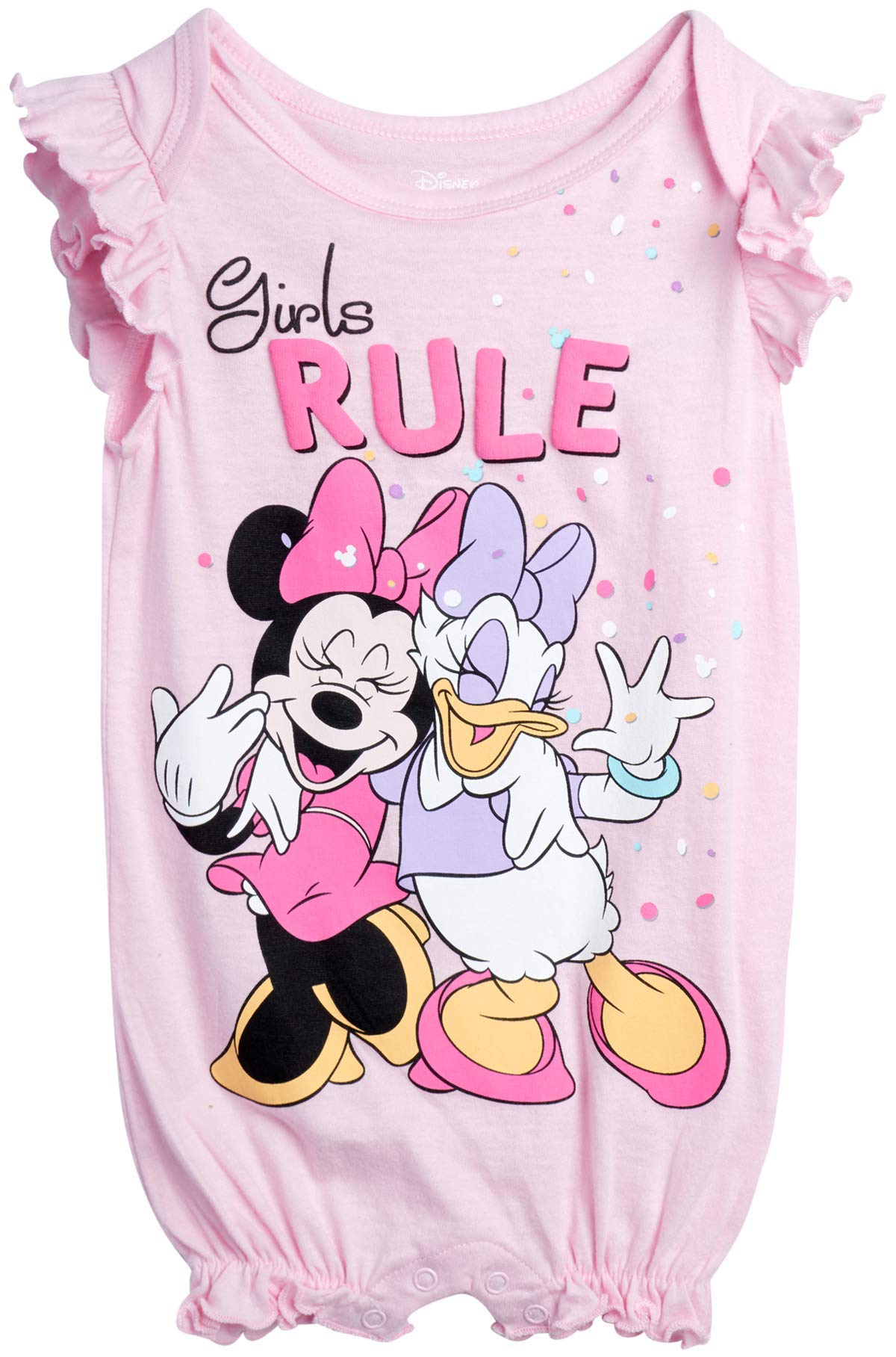 Disney Baby Girls Romper 2 Pack: Minnie Mouse Ruffle Sleeve Romper (Newborn/Infant), Size 3-6 Months, Pink Minnie & Daisy/Grey Multi Polka Dots