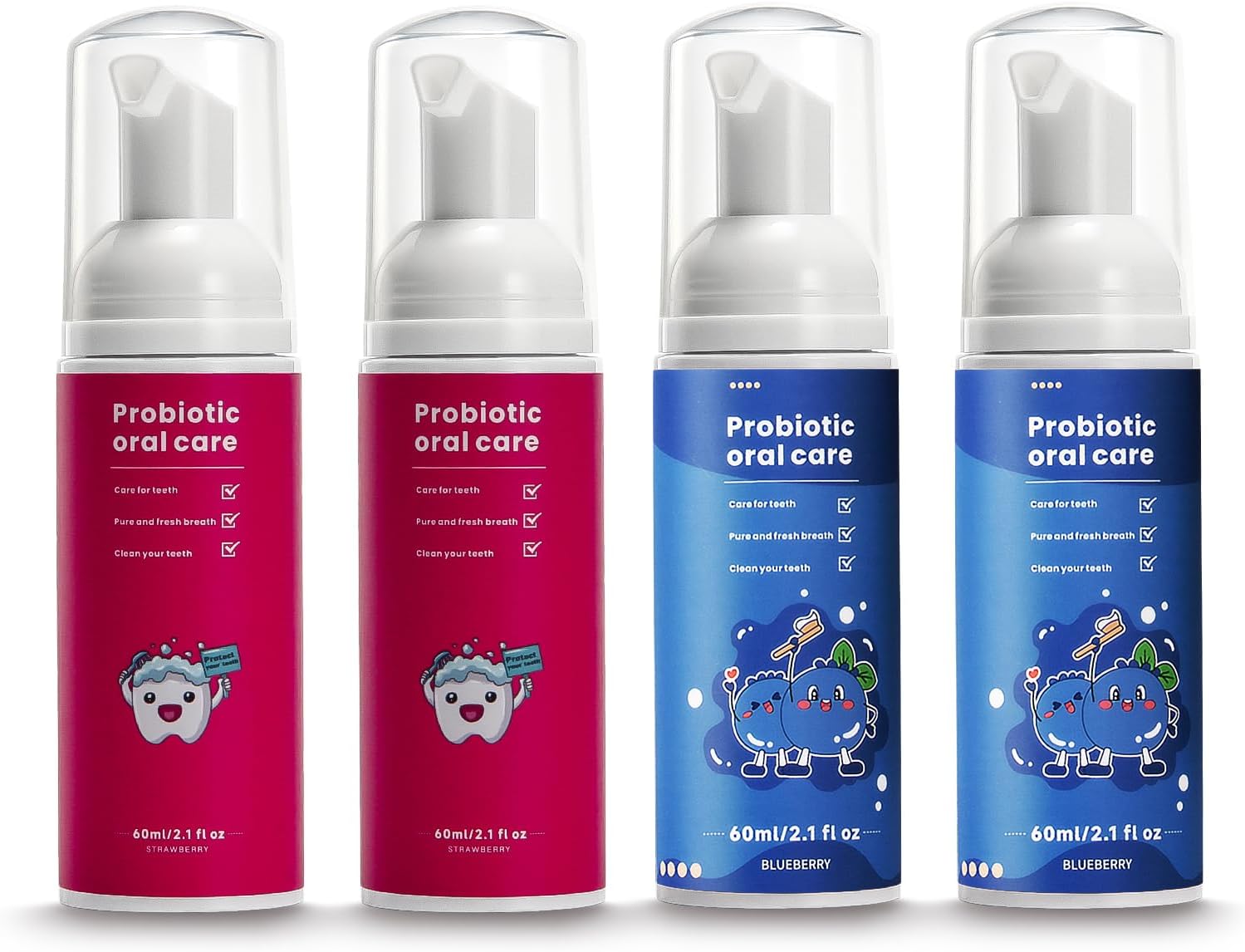 Fluoride Free Foam Kids Toothpaste – Natural Teeth Clean and Whitening Toothpaste with 4 Pack Strawberry and Blueberry Flavor, Organic Travel for Adult & Kids