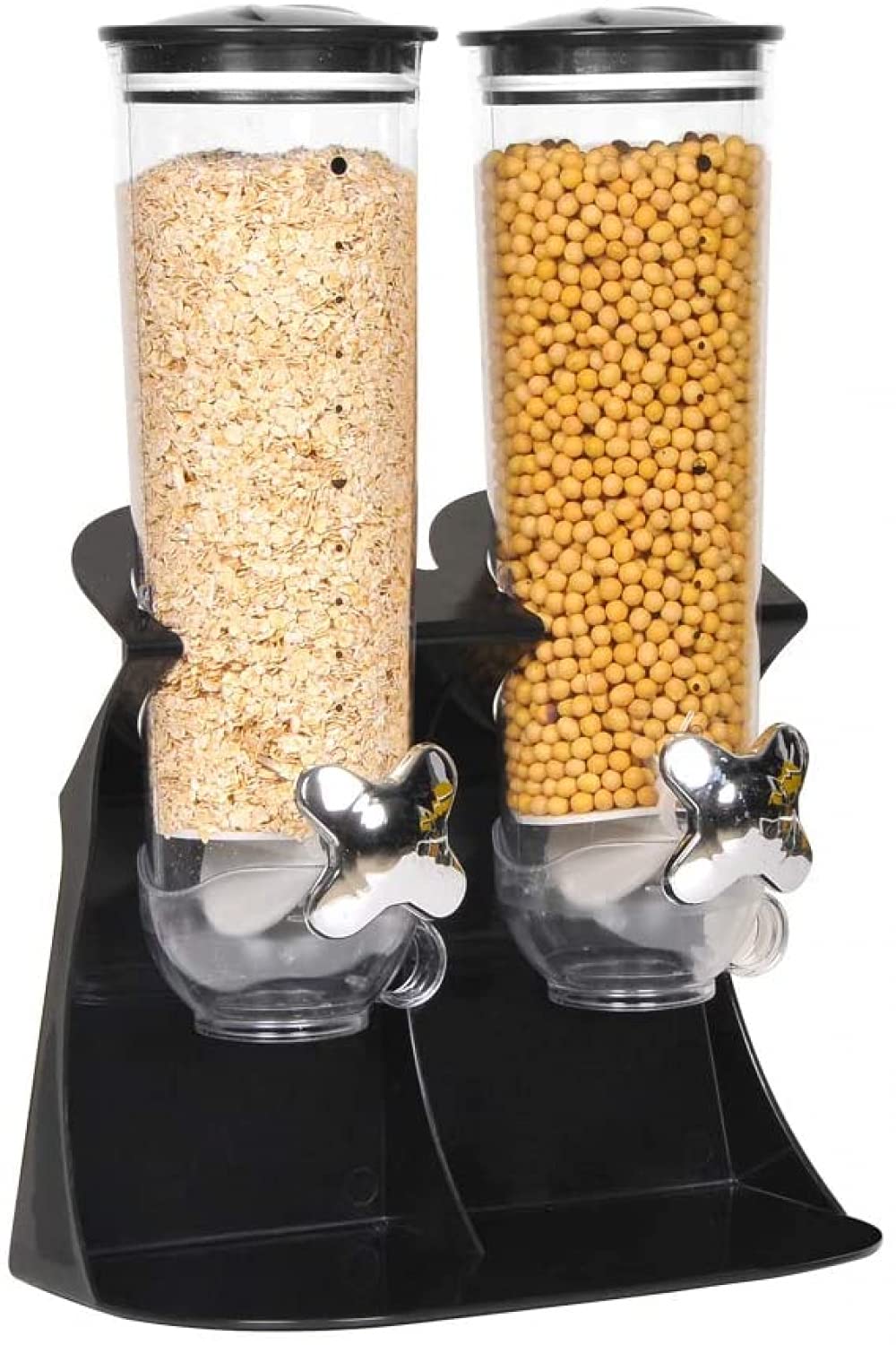 Dispensador De Alimentos Secos, Dispensador De Cereales De Doble Control, Máquina De Contenedores para Avena, Dulces, Nueces, Granos De Café, Arroz, Negro
