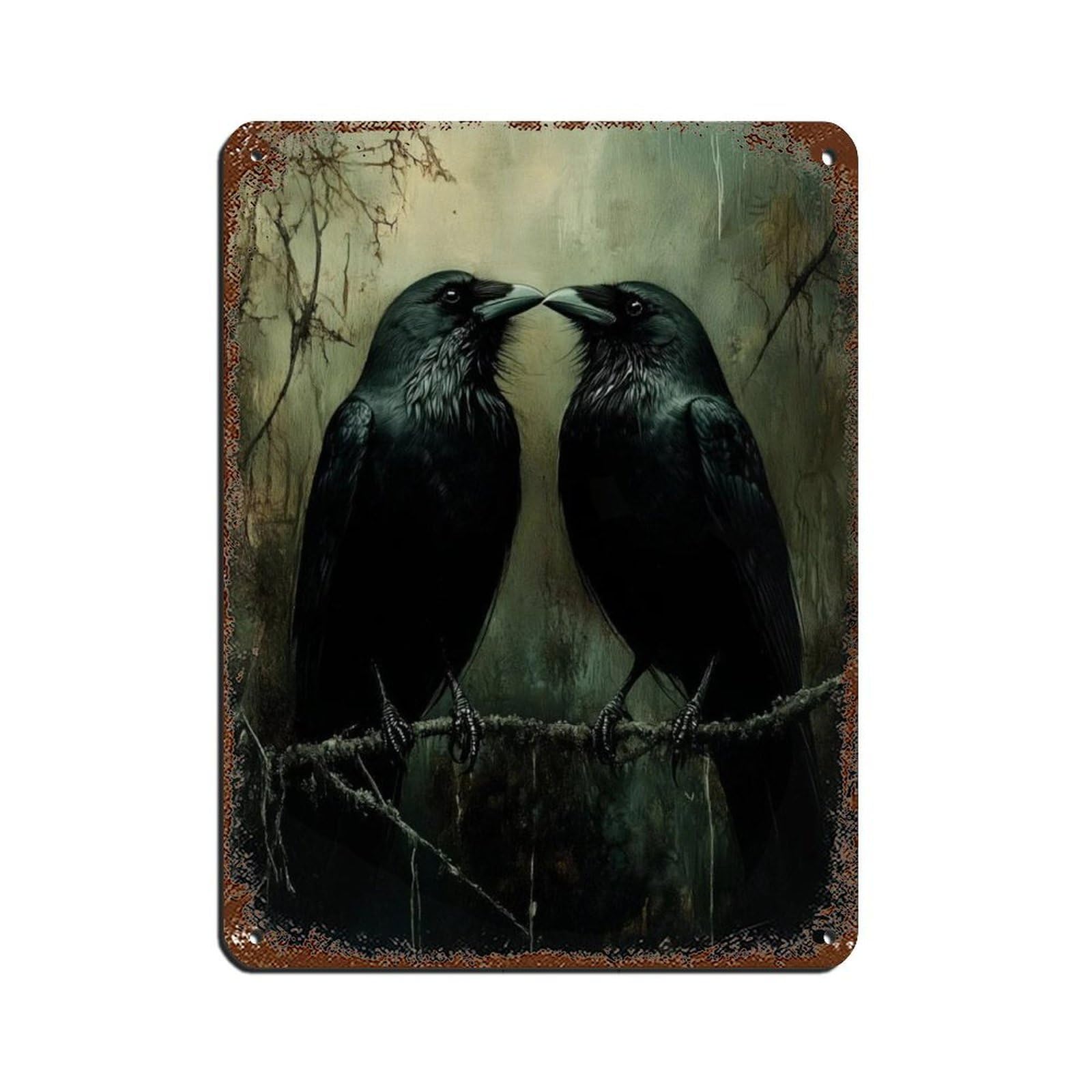 Norse Mythology Ravens Art, Gothic Romantic Crow Tin Sign Vintage Metal Pub Club Cafe Bar Home Wall Art Decoration Poster Retro 12x16inch(30x40cm)