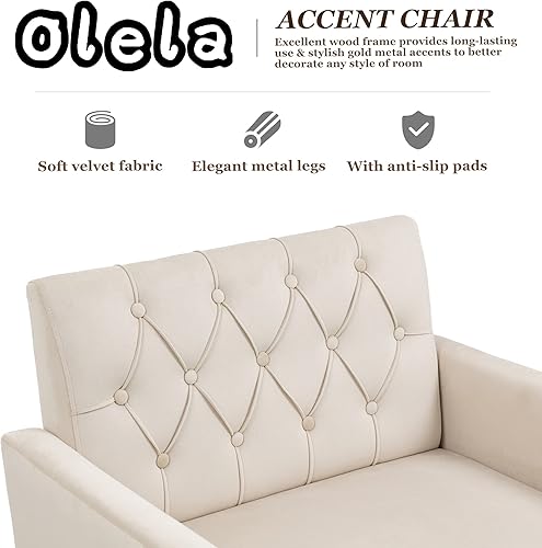 Miniatura 6 de Olela Silla decorativa de terciopelo con brazo para sala de estar, sillón moderno, sofá individual, acogedora silla auxiliar tapizada para lectura