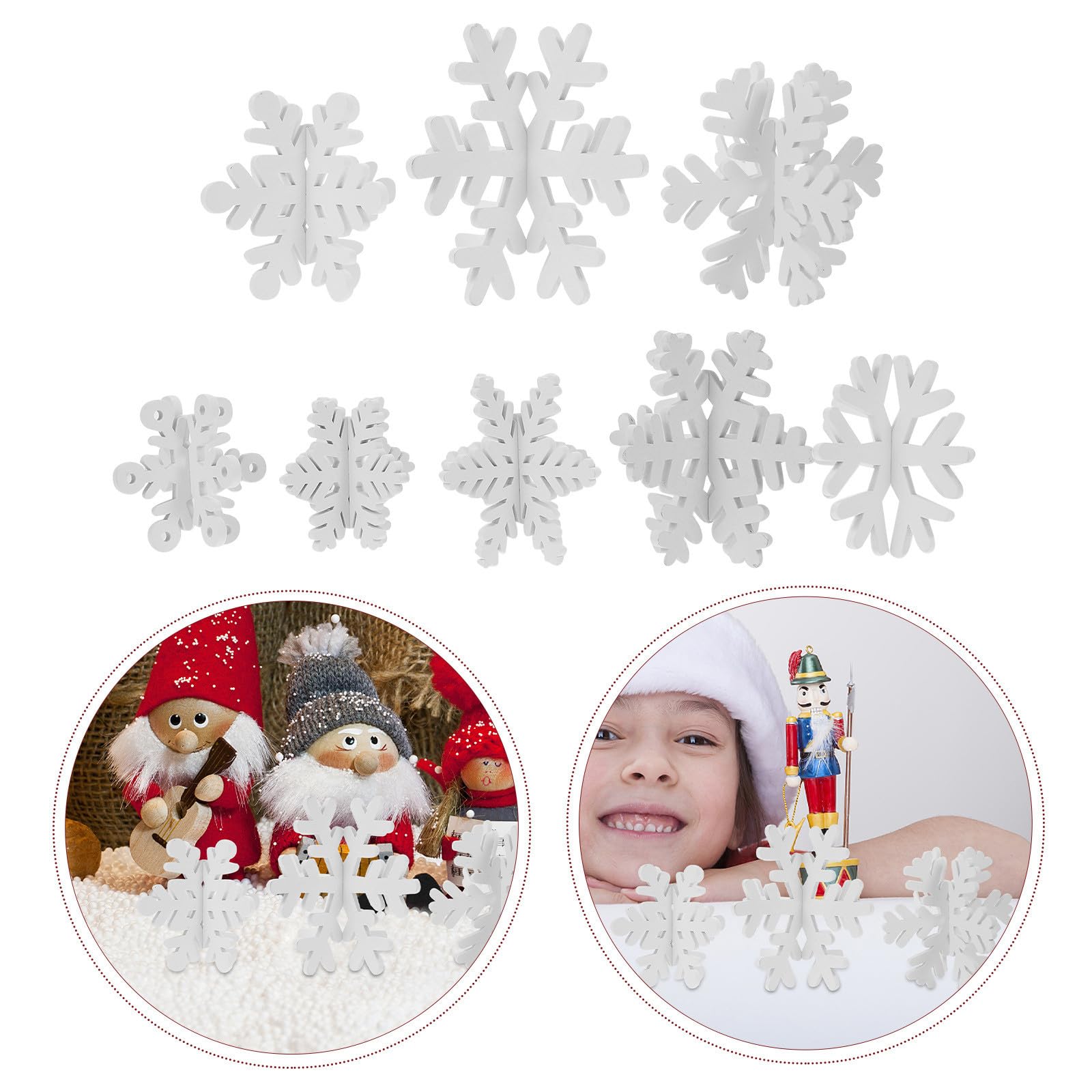 Toyvian 32 Pezzi Decorazione Natalizia Fiocco di Neve 3d in Legno Bianco