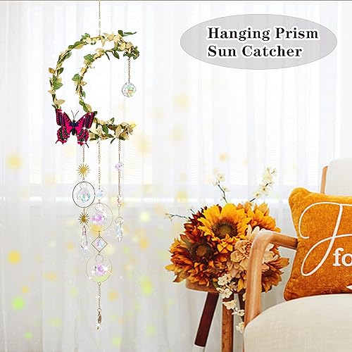 Miniatura 3 de Atrapasoles de cristal de luna para colgar en la ventana, prismas de carámbano, diamantes de imitación, dije de buena suerte, decoración de cristal,