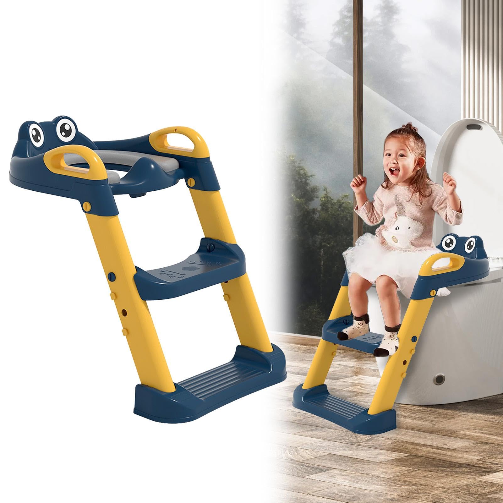 Asiento de entrenamiento para ir al baño con taburete,Asiento para ir al baño con escalones - Asiento de inodoro antideslizante para bebé con asiento para niños pequeños - Asiento de inodoro