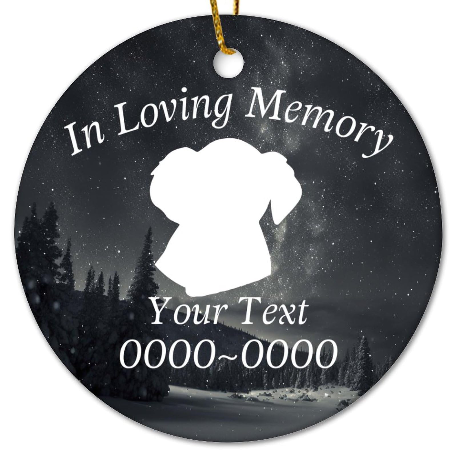 In Loving Memory con silueta de perro Golden Retriever, adorno de cerámica de Navidad personalizado con nombre de perro y año, adorno de porcelana de Navidad, para amantes de los perros, adorno
