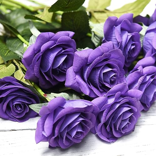 Miniatura 237 de FiveSeasonStuff 12 tallos de flores artificiales, rosas de seda de tacto real para decoración de bodas, ramos de novia, centros de mesa, fiestas y 9