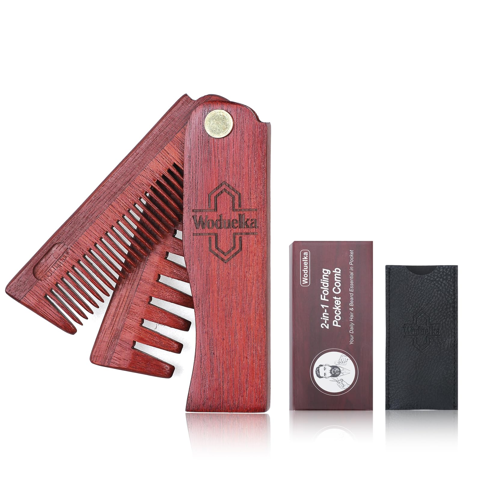 Wooden Folding Beard Comb, 2 In 1 Fine & Wide Tooth Mustache Comb