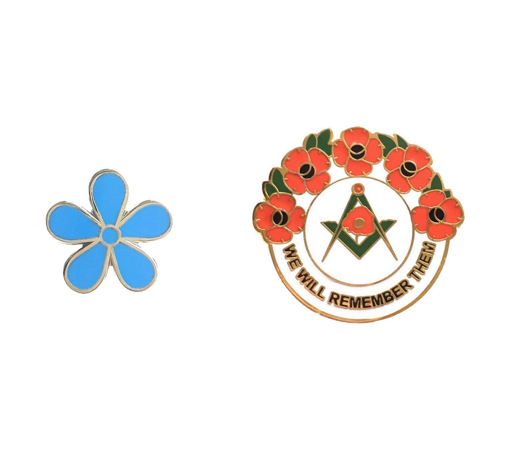 Smartbadge® Masonic Forget Me Not Flower 15mm Badge And Masonic We Will Remember Hard Enamel Lapel Pin Badges