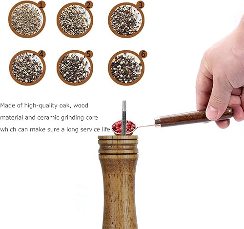 Miniatura 3 de Donfafecuer Molinillo de sal y pimienta, molinillo de pimienta, molinillo de pimienta, utensilios de cocina, madera de roble, molinillo manual de