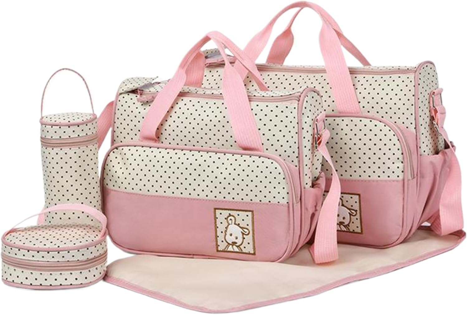 Diaper Bags for Baby Boy, 5PCS/Set Water & Dust Proof Multi-functional Diaper Bag with Two Handbags, Bottle Bag, Small Lunch and Mat, Baby