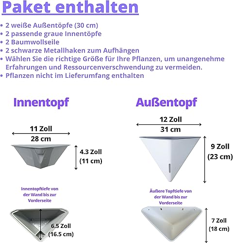 Miniatura 9 de LaLaGreen - Macetas de pared para plantas de interior, paquete de 4, 12 pulgadas, gran riego automático, negro, geométrico, jarrón colgante con