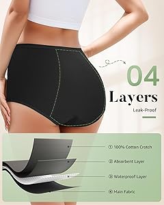 Benirap Period Underwear for Women Heavy Flow Leakproof High Waisted Cotton Panties Postpartum Menstrual Briefs 3 Pack