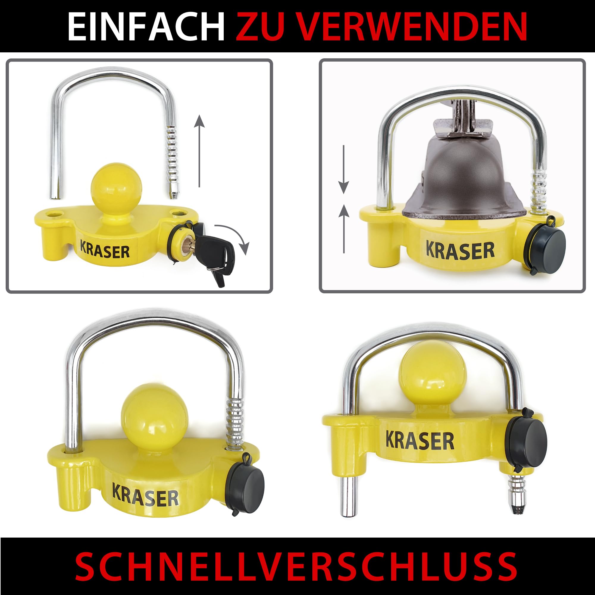 KRASER KR815 Anhängerschloss Anhänger Schloss Schloss Anhängerkupplung Anhängerschloss Diebstahlschutz, Antischlingerkupplung Anhängerkupplung Diebstahlschutz, Diebstahlsicherung Anhänger Gelb