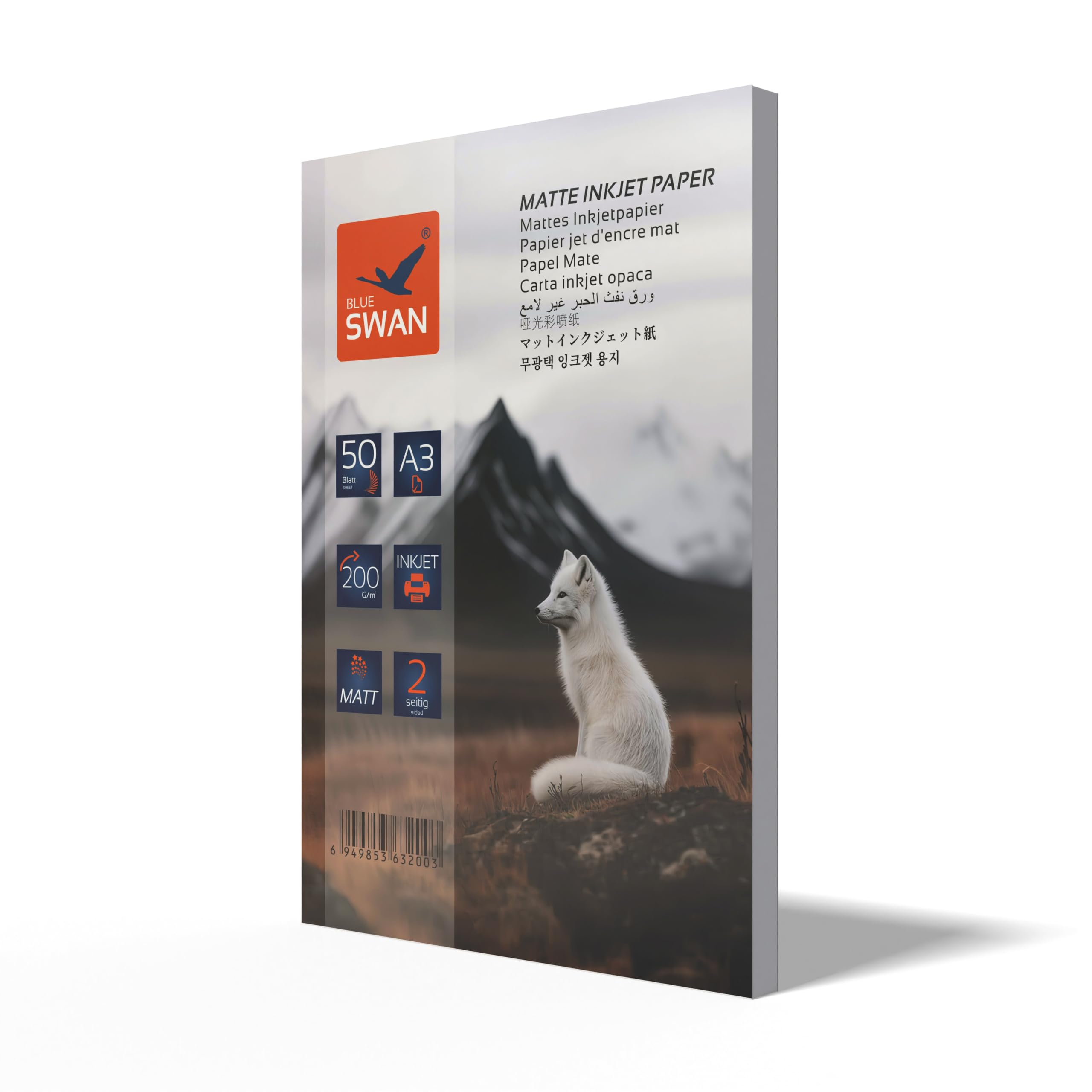 BLUE SWAN Carta Fotografica Opaca A3, 200 g/m², 50 Fogli – Opaca Bifacciale a Bassa Riflettività, Alta Luminosità dei Colori, Asciugatura Rapida, Compatibile con Stampanti Inkjet (297 × 420 mm)