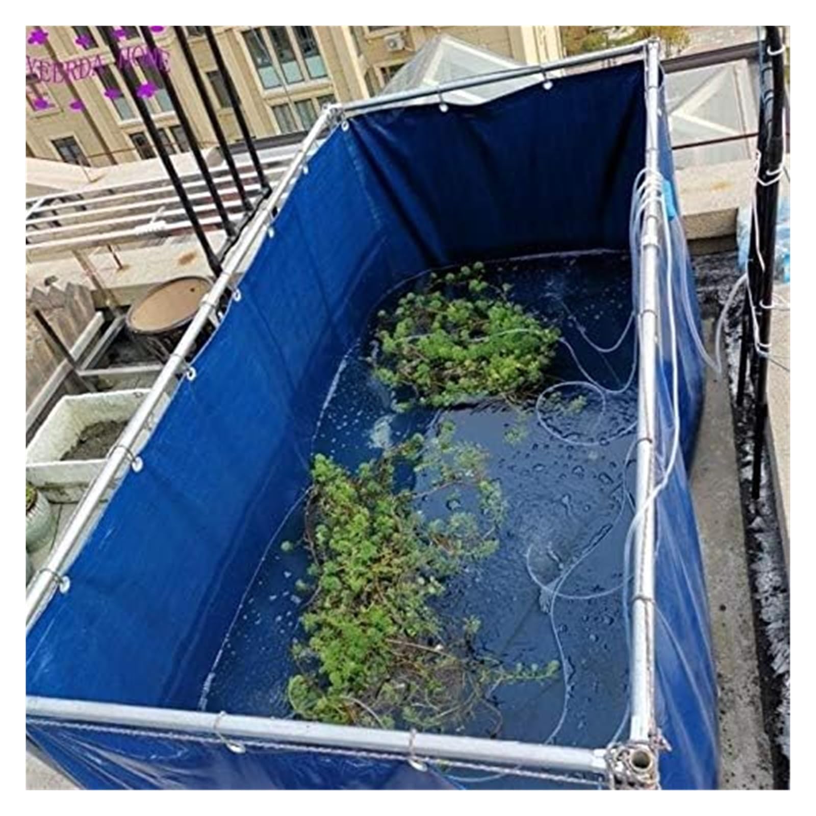 Laghetto portatile in tela, Laghetto for pesci portatile blu, serbatoio in tela da 0,5 mm, con scarico, giardino, dimensioni multiple(0.6x0.8x0.5m)
