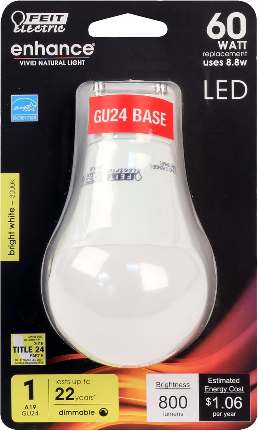 Feit Electric Bpom60dm930cagu 8.8 Watt Gu24 A19 Bright White Led Dimmable Light Bulb