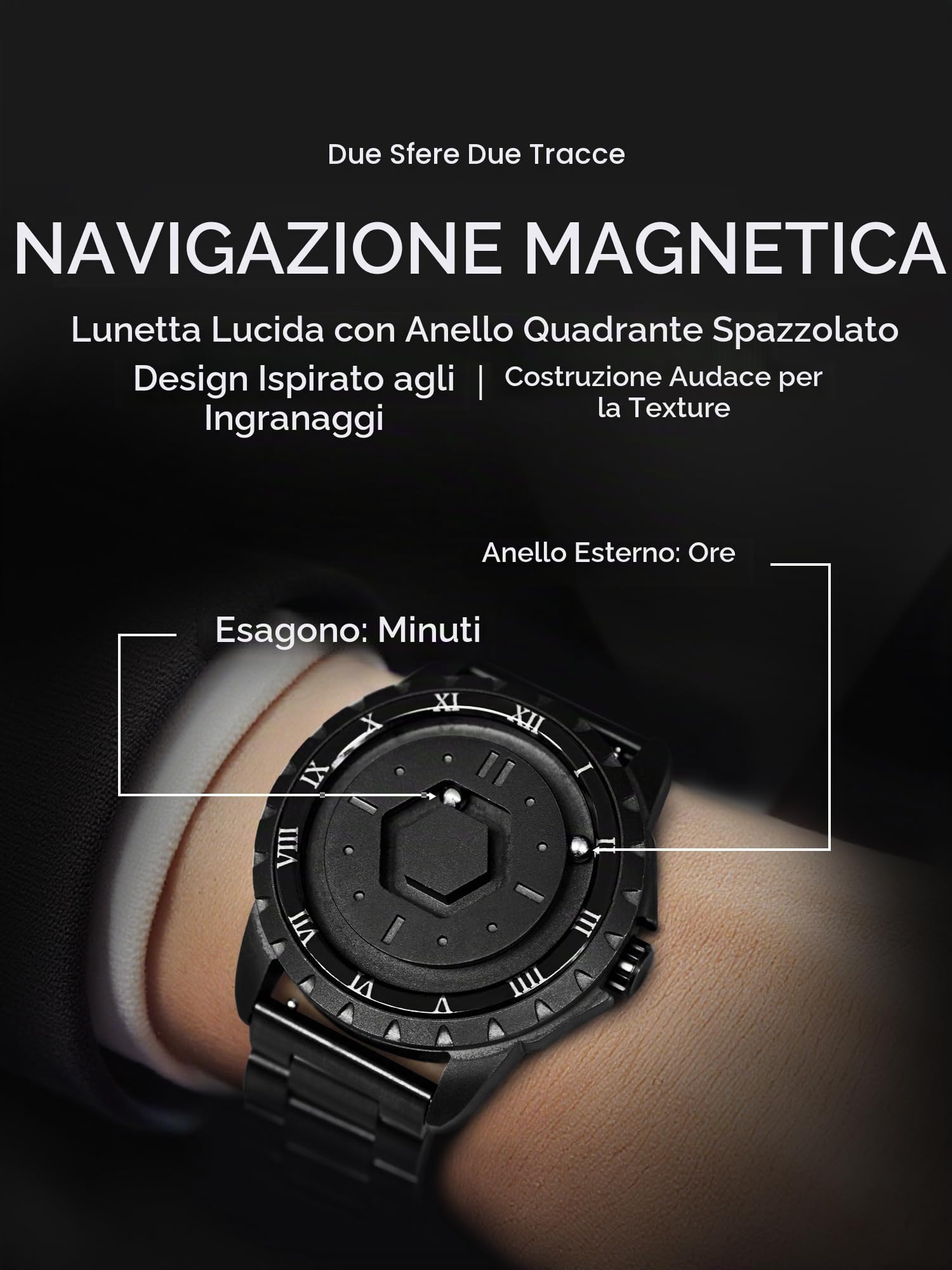 EUTOUR Orologio Magnetico da Uomo Cuscinetto a Sfera Moda Semplice Nessun Vetro Quarzo Orologi da Polso da Uomo 42mm