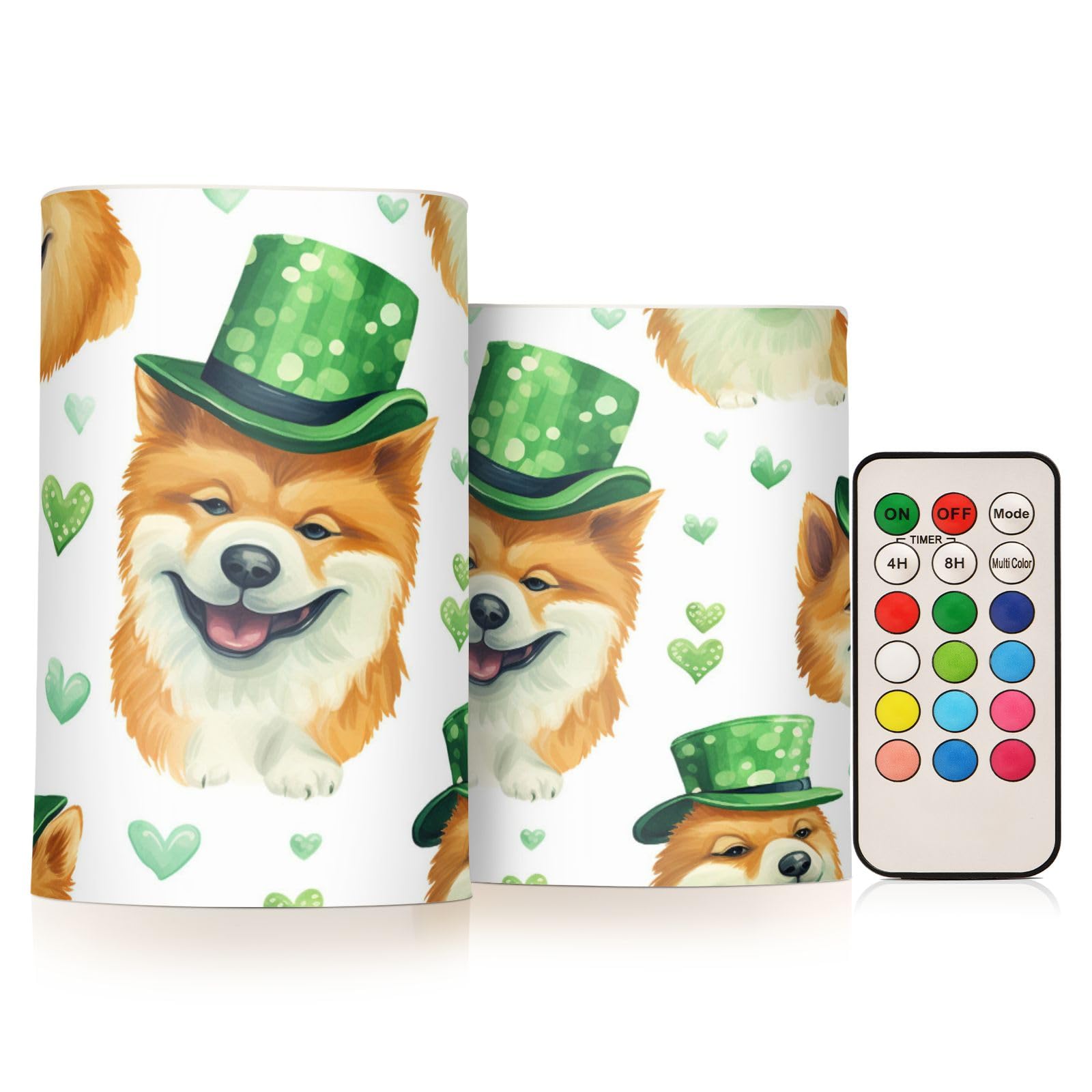 SUABO St. Patrick's Day Dogs5 Flameless Candles, Flickering LED Candles Battery Operated Color Changing with Remote Timer for Party Wedding Decoration