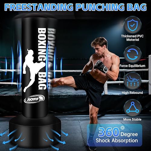 Miniatura 5 de Saco de boxeo independiente para adultos, bolsa de boxeo con soporte para patadas con guantes de boxeo, bomba de aire eléctrica, cuerda, banda de