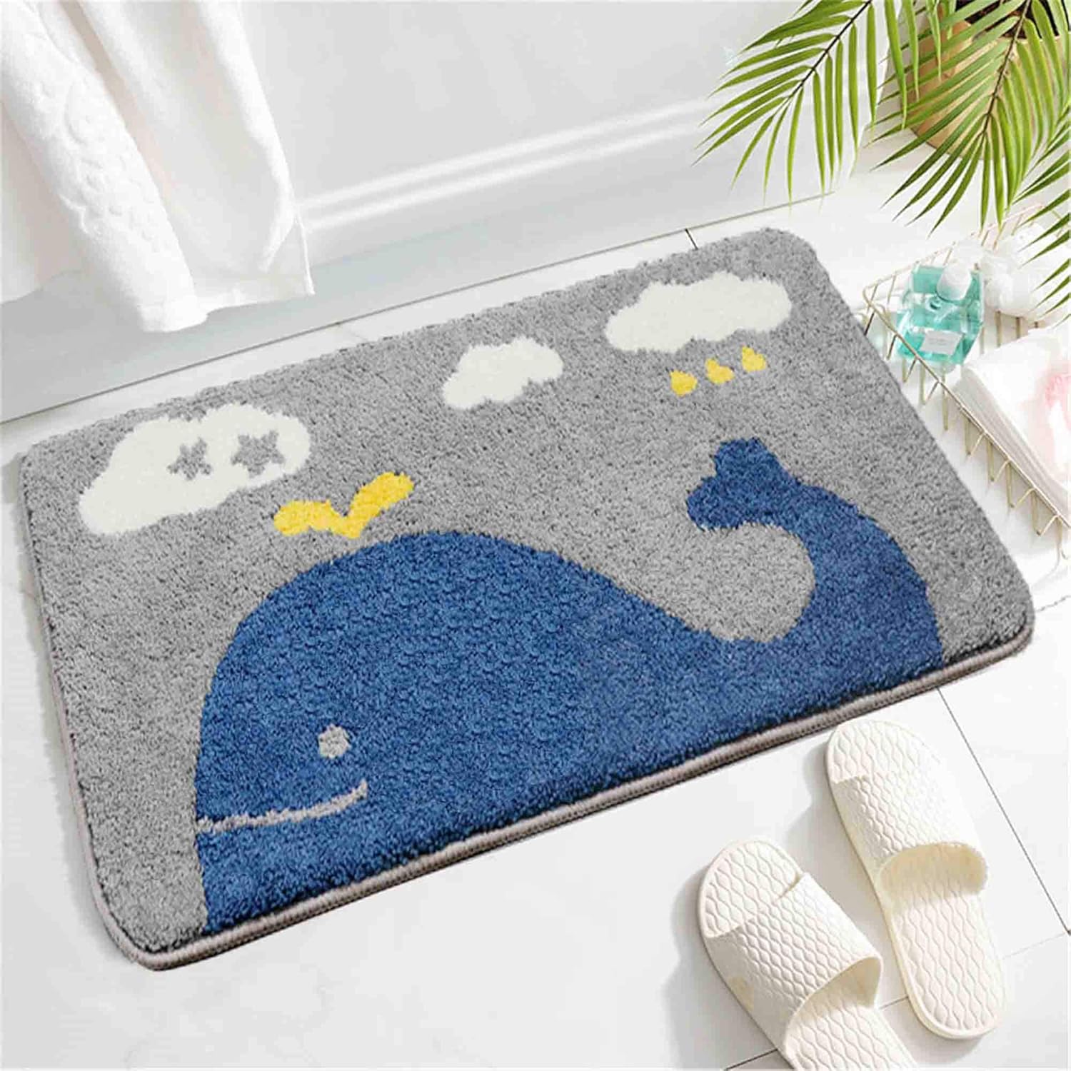 Cute Bathroom Rugs mats,Non-Slip Extra Soft Microfiber Washable Water Absorbent Shower Toilet Kids Bath Rugs mats Set for Bathroom (Whale, 20"x32"/50x80cm)
