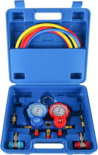 Miniatura 2 de YaeTek 4CFM 1/3HP Rotary Vane Bomba de vacío de aire HVAC A/C Kit de refrigeración AC Manifold Gauge Set w/Detector de fugas R410a R134a R12 R22 R404