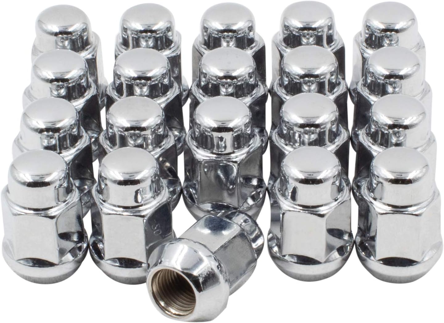 Wheel Accessories Parts 20 Pcs 7/16" Thread Bulge Acorn 35mm 1.38" Long Lug Nuts Chrome 3/4" 19mm Hex Fits Many Classic Chevrolet, Buick, GMC, Pontiac Vehicles