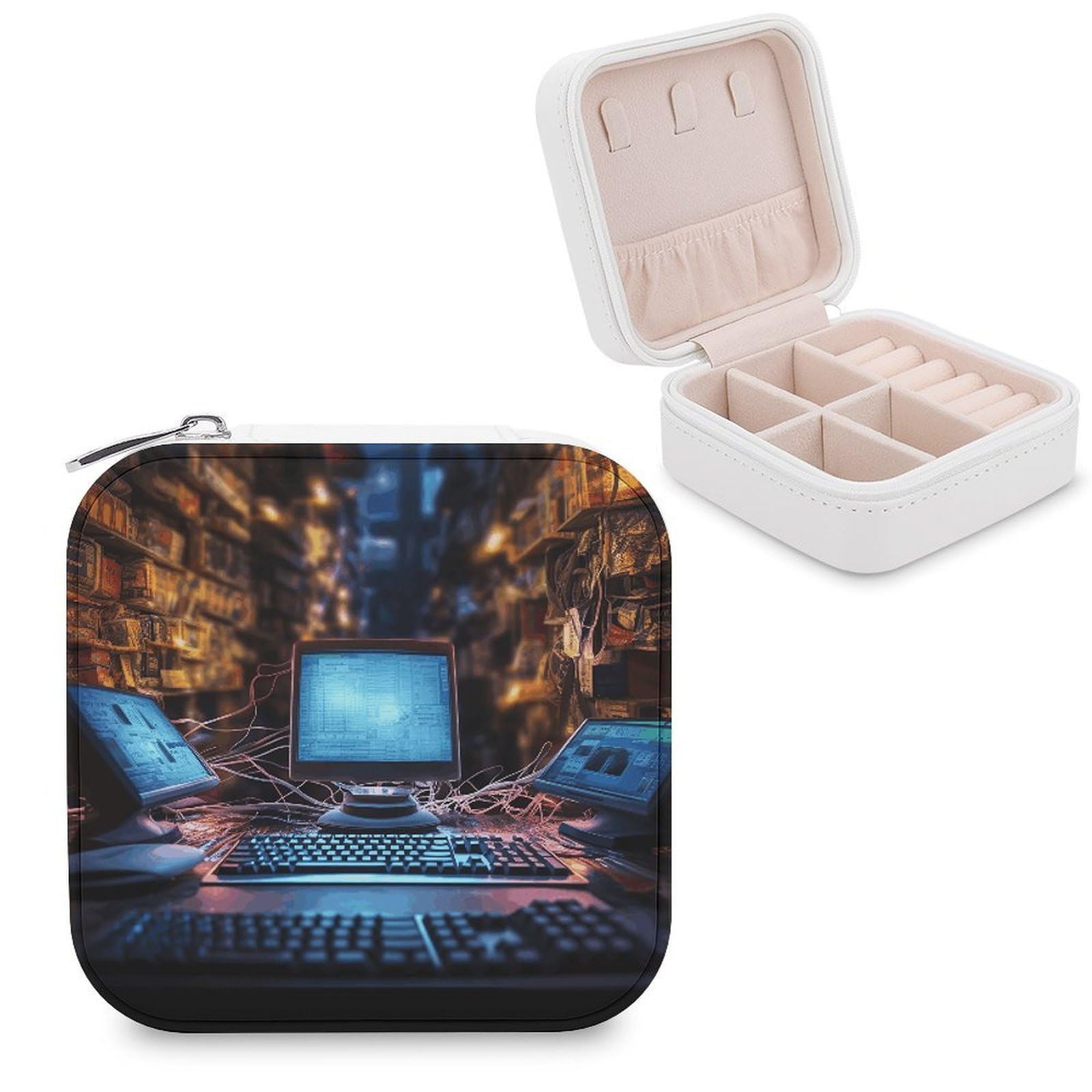 FekiLoot Computers And Internet Jewelry Case Personalized Leather Jewelry Box Mini Travel Jewelry Case Small Portable Jewelry Organizer for Ring Earrings Necklace Bracelet