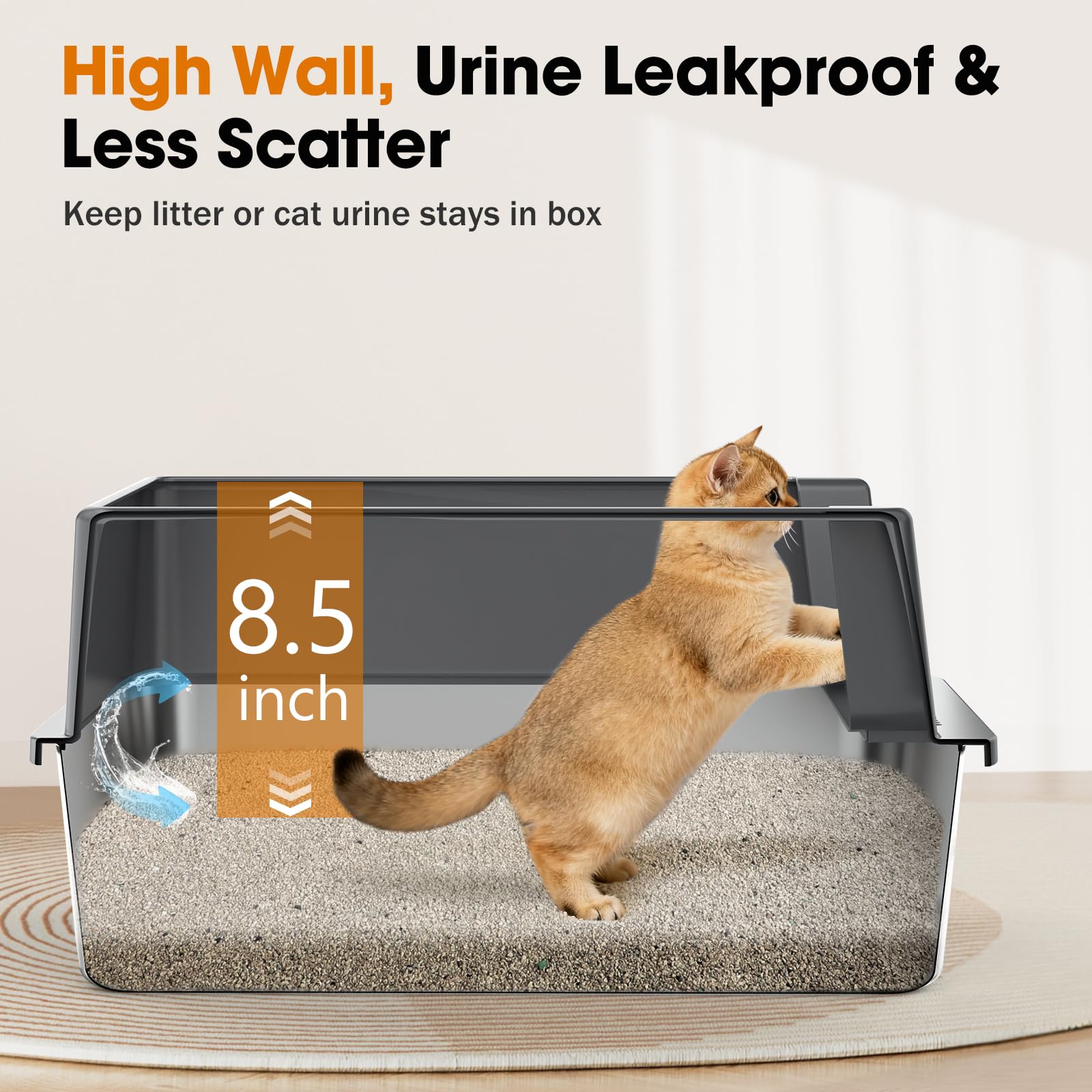 2PACK Stainless Steel Cat Litter Box with Lid, High-Sided Metal Litter Pan for Small Cats, Kitty Litter Box, Non-Stick & Odor-Resistant, Anti-Urine Leakage, Easy to Clean, Scoop Included - image 3