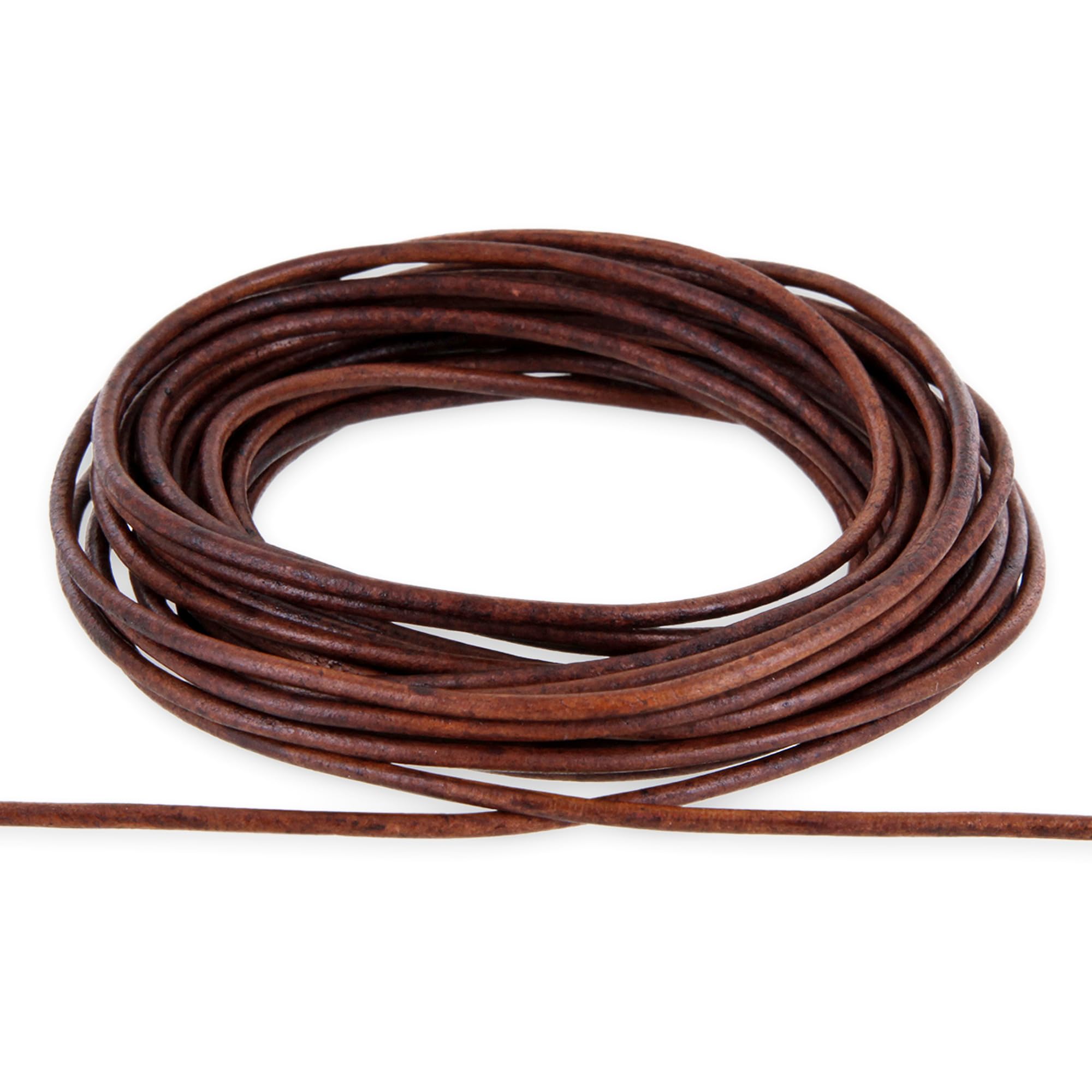 Auroris Brown Aged Leather Cord Round Antique Brown Diameter 2 Mm 10 M Roll