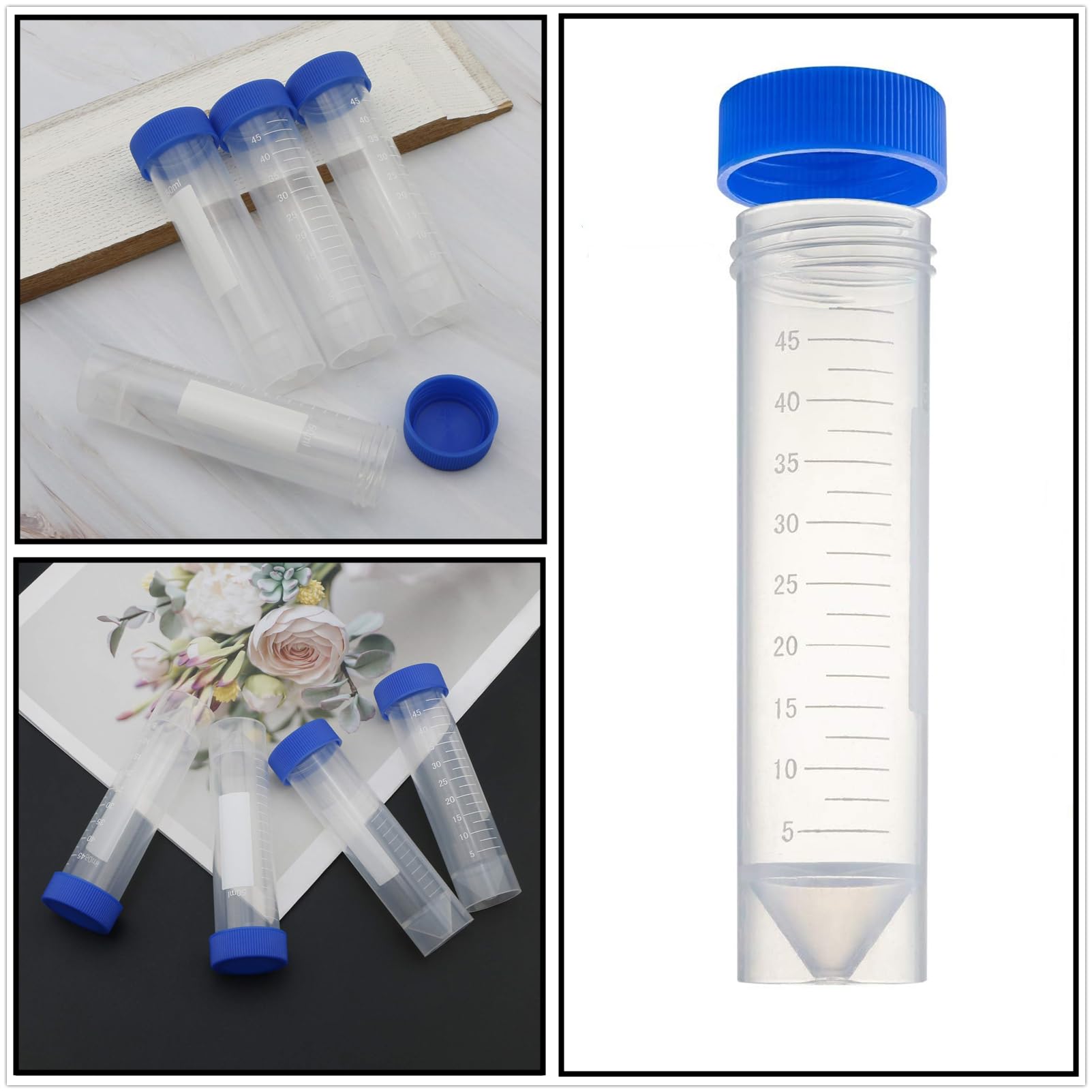 Provette Plastica Da Laboratorio - 20 Pezzi 50ml Con Tappi, Graduate, Trasparenti, Per Chimica E Esperimenti - Foto 4