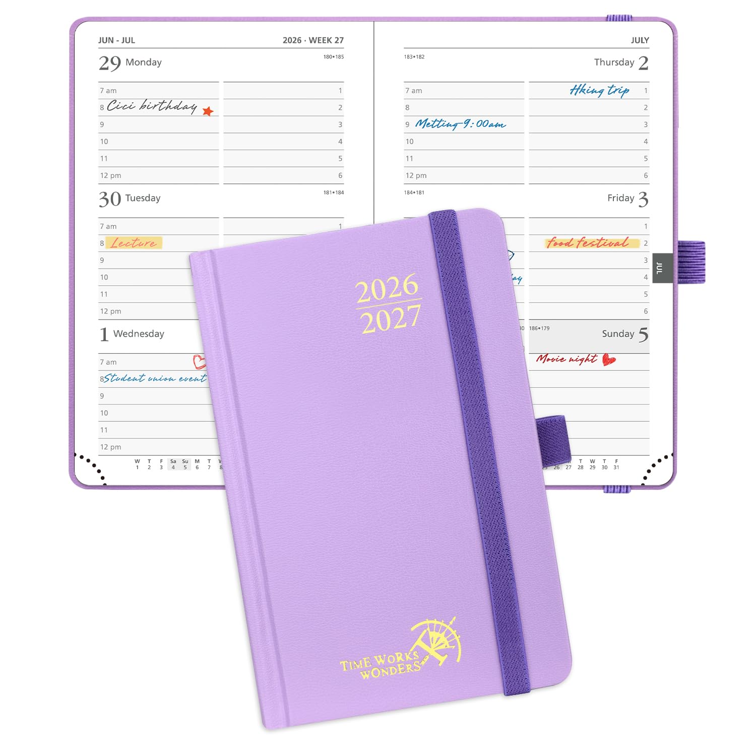POPRUN 2026-2027 Academic Small Weekly Planner, 4" x 6.25" Purse Size Calendar, July 2026 to June 2027, Hardcover Appointment Book with Horizontal Layout, Hourly Time Slots - Violet